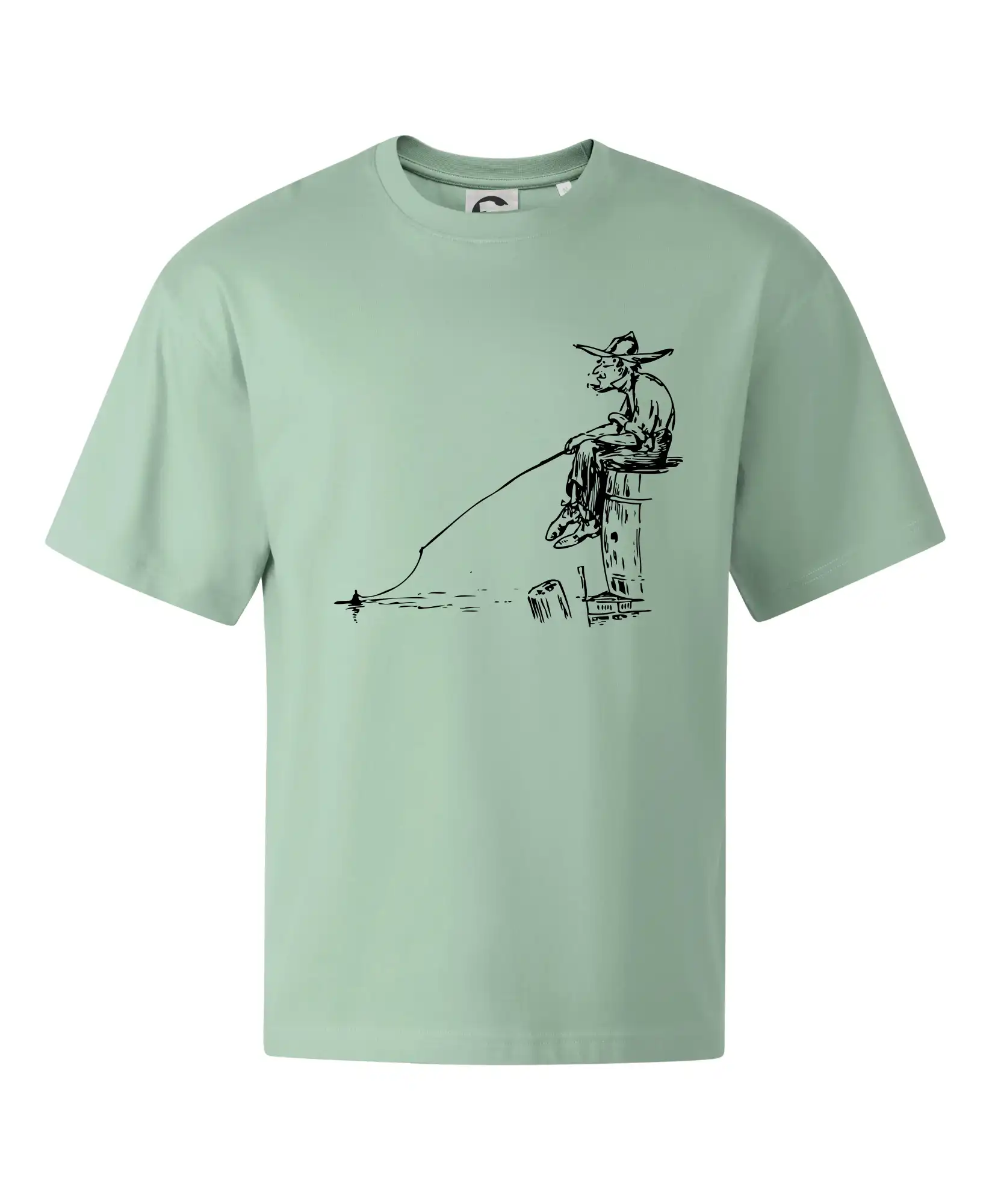 Kreslený rybár na pni