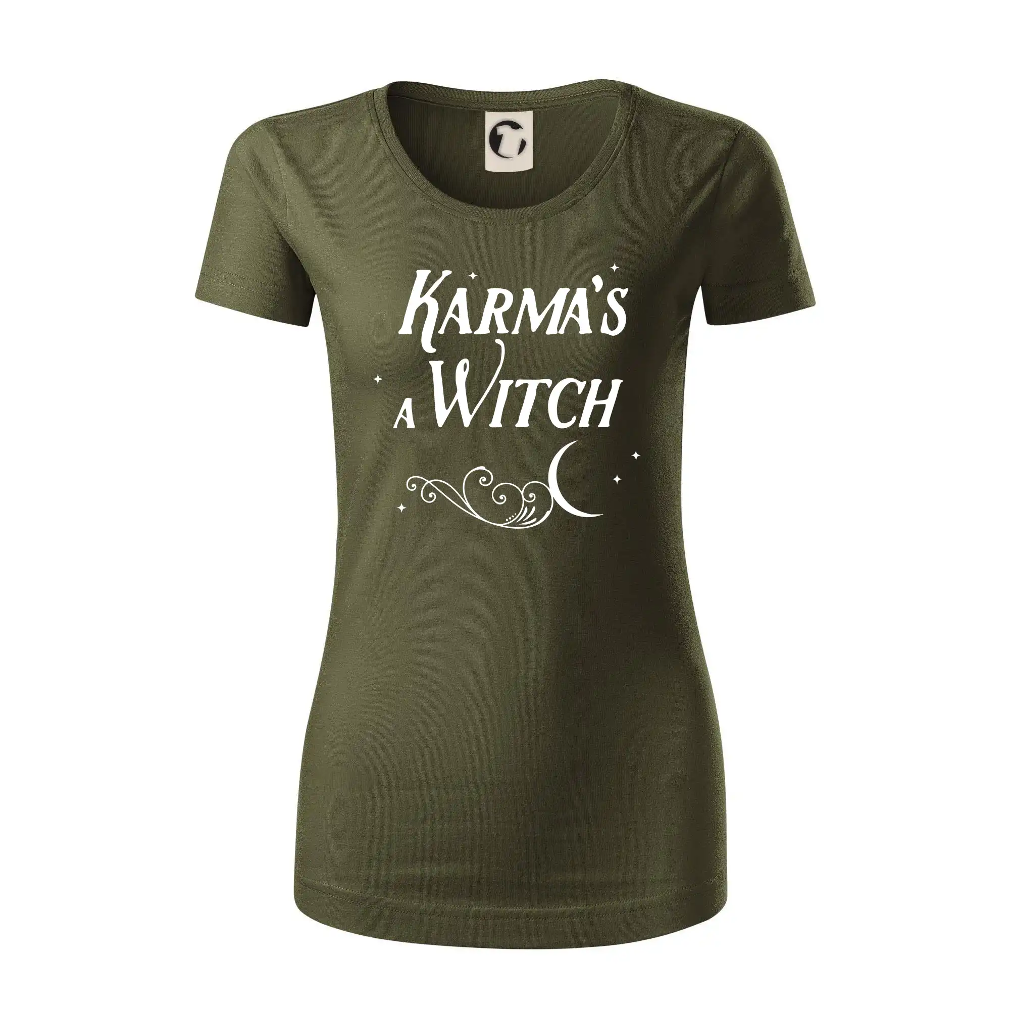 Grafické tričká - Karma's a Witch - nápis - Dámske tričko z organickej bavlny Origin (GOTS)