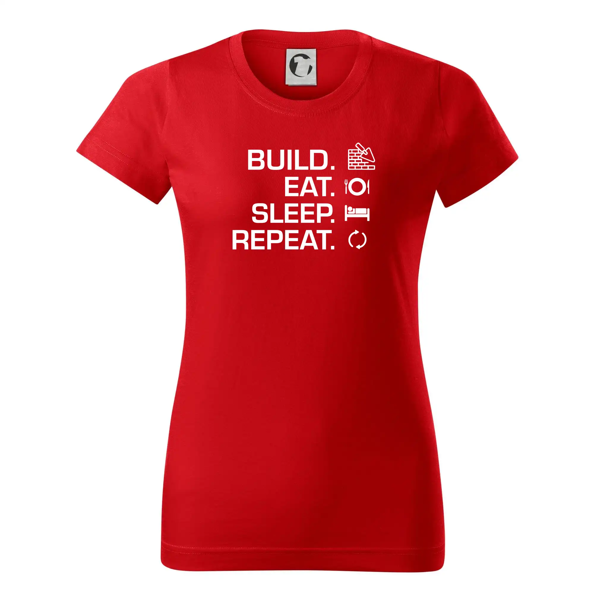 Vtipné tričká pre murárov - Build eat sleep repeat - tehly - Dámske tričko basic - ľahko voľnejšie a dlhšie