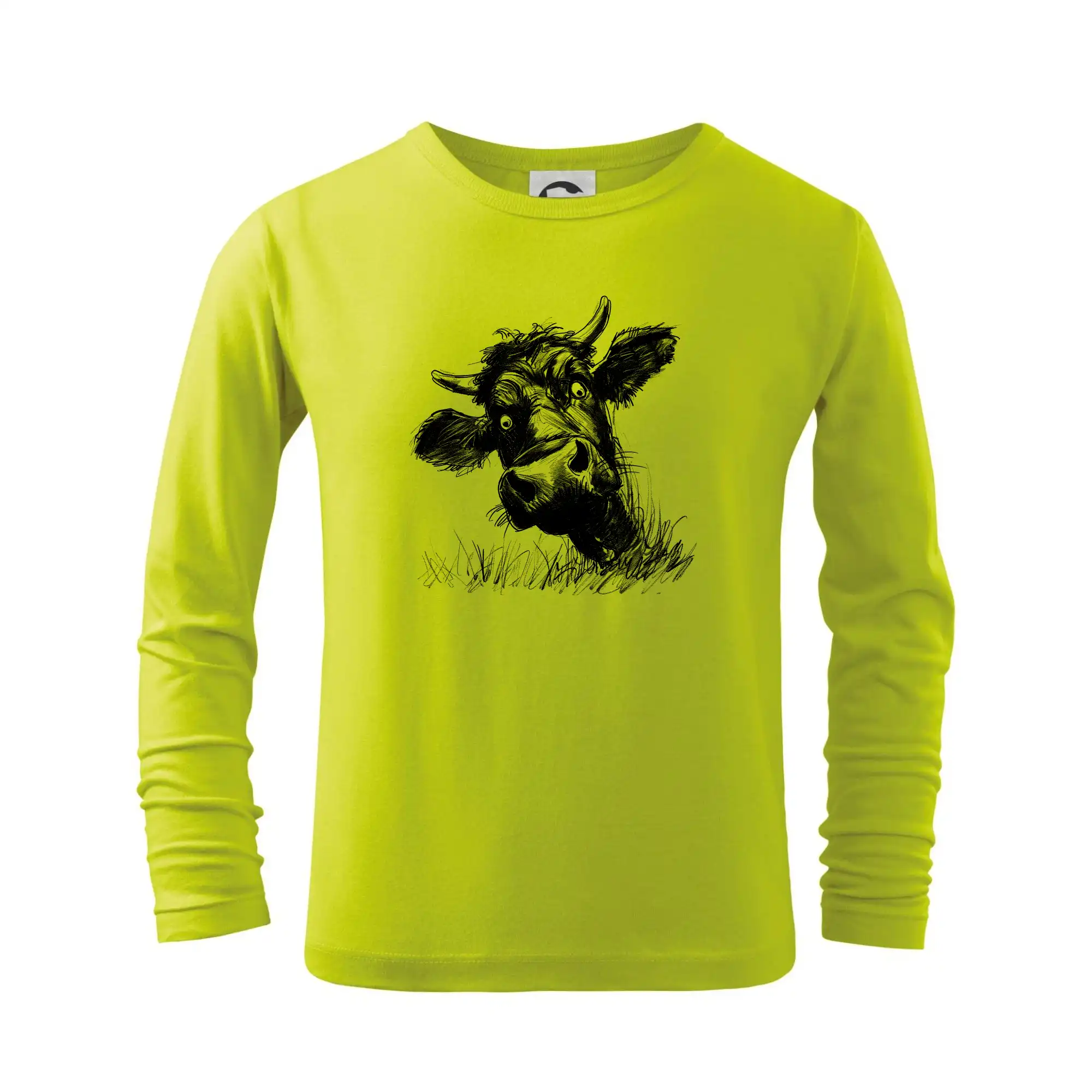 Tričká s kravou - Čiernobiela karikatúra čierna krava hlava - Tričko detské Long Sleeve