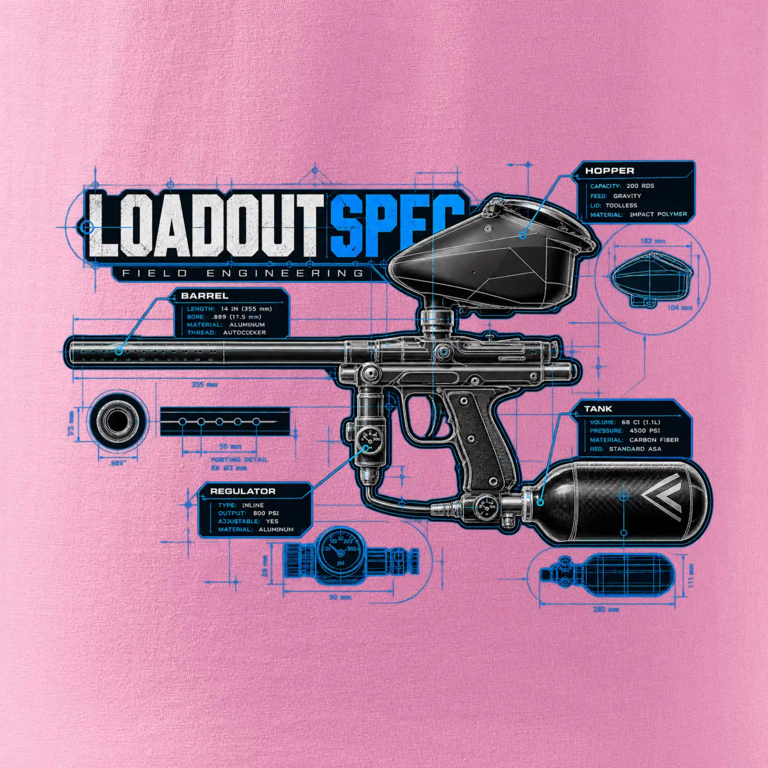 Technický výkres loadout spec paintball