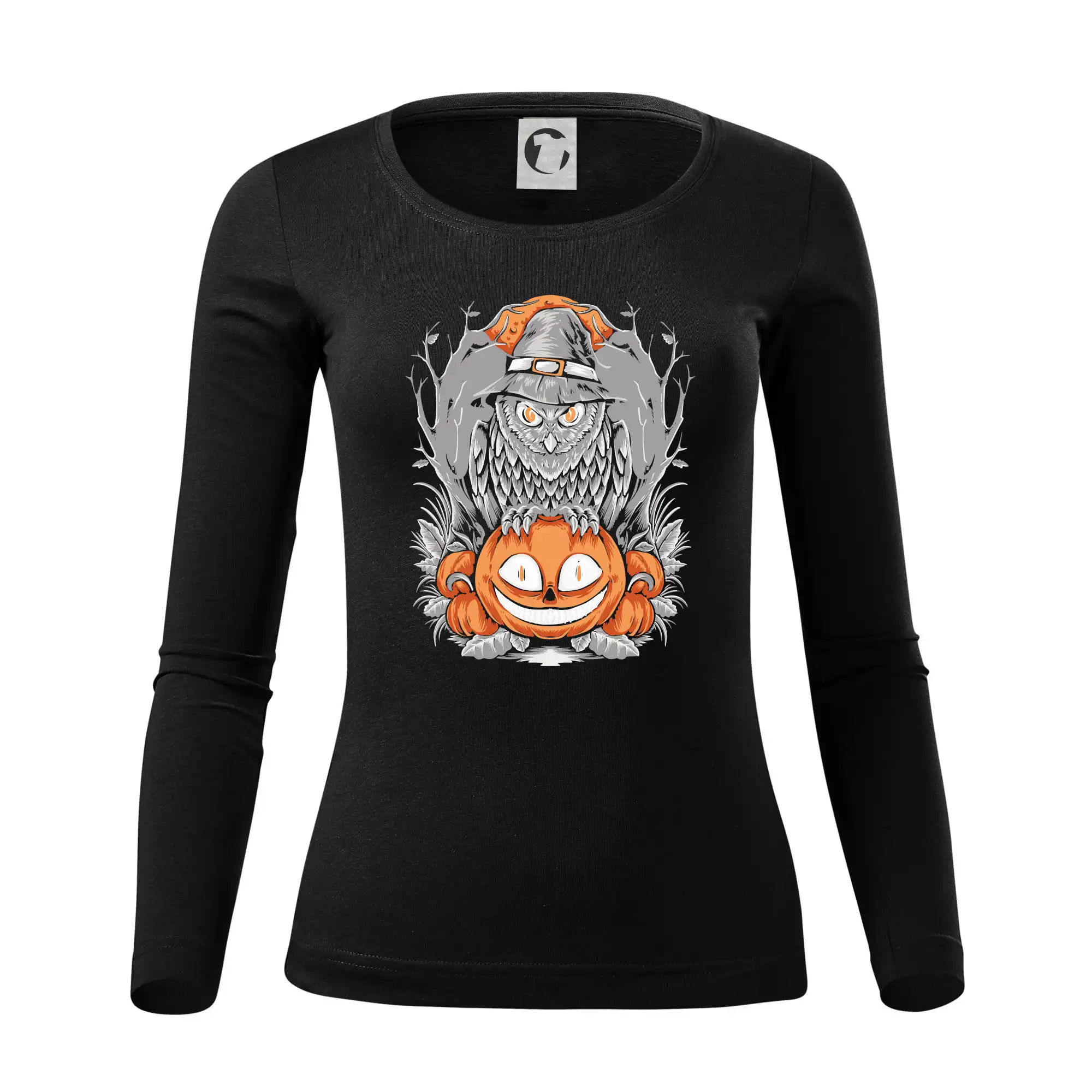 Grafické tričká - Tekvica a sova - Dámske tričko FIT-T LS - zužené