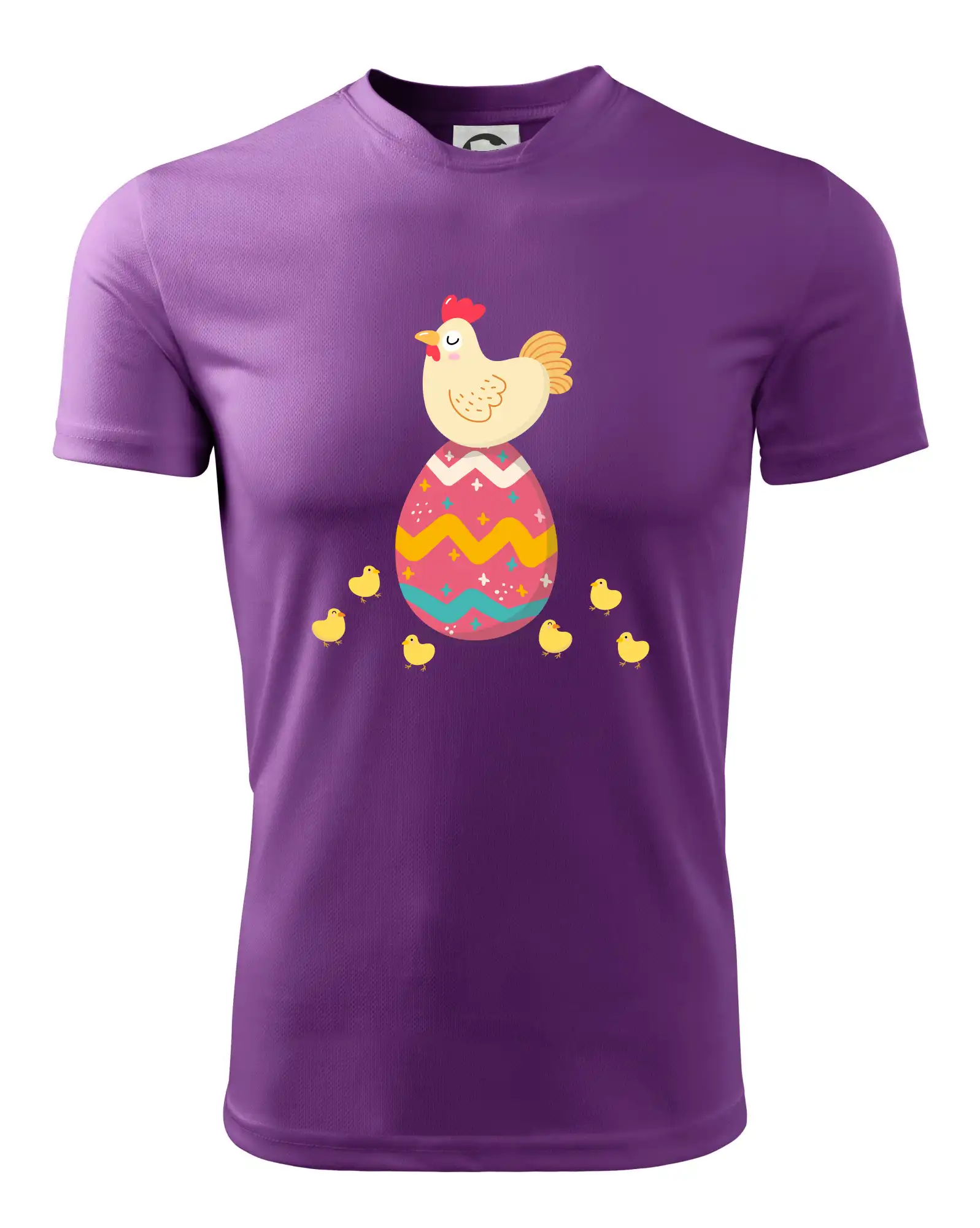 Slepice sedící na velikonočním vejci