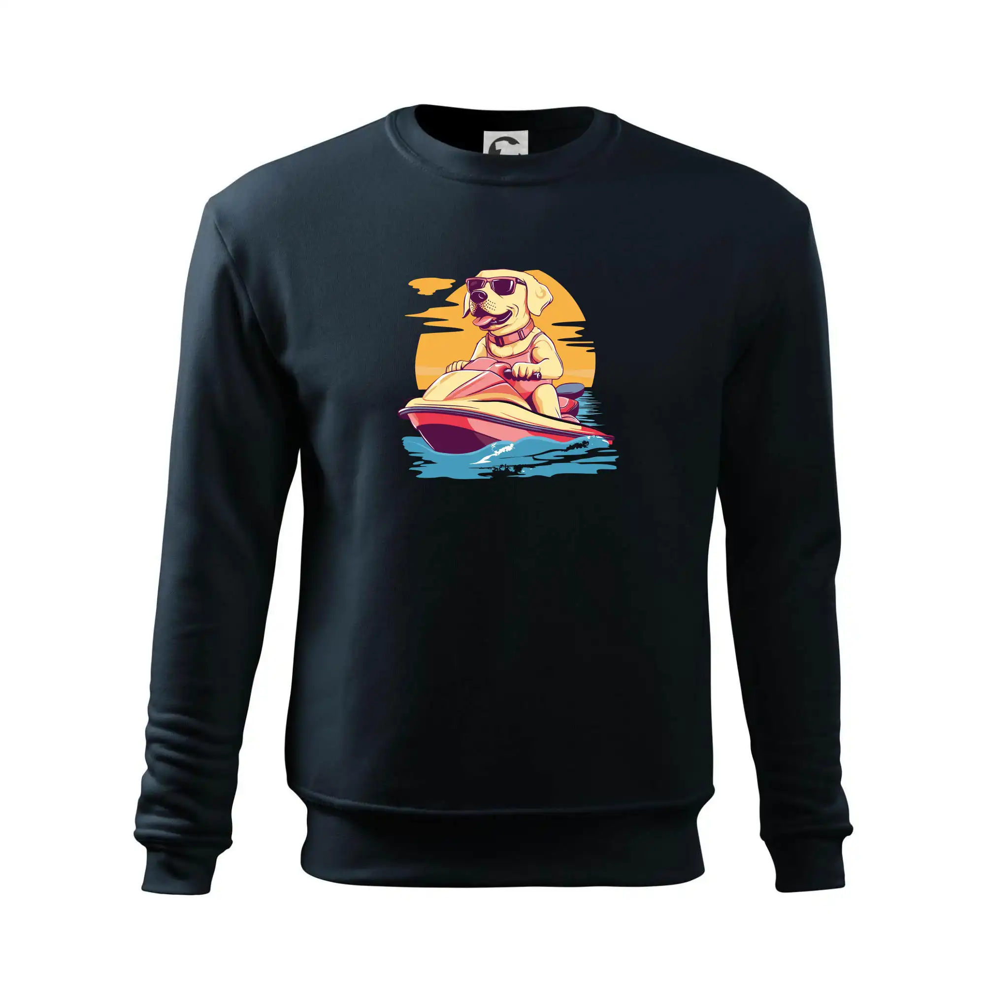 Zlatý retrívr na vodním skútru