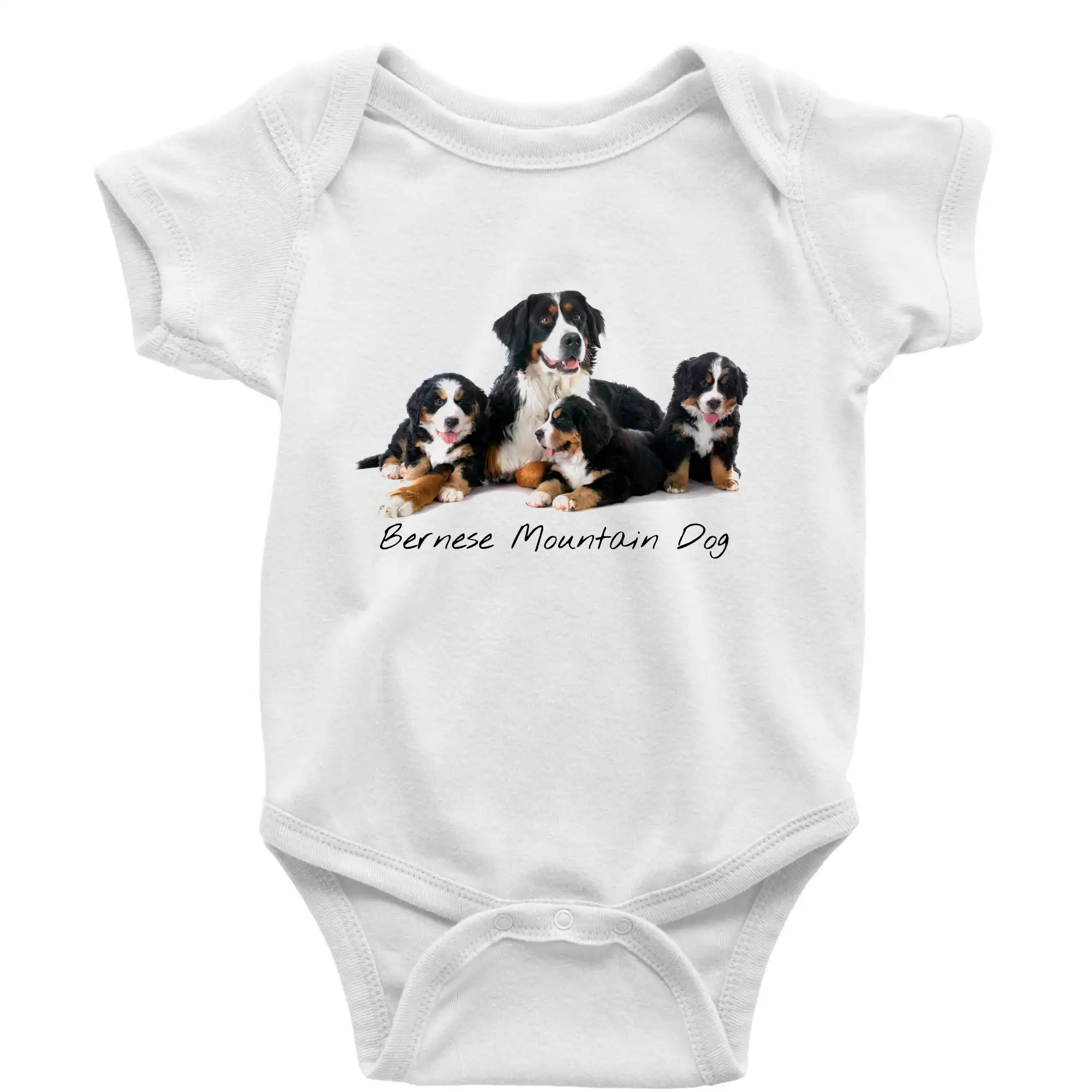 Bernský salašnícky pes na tričku - Bernese mountain dog celá rodina - Body dojčenské s krátkym rukávom