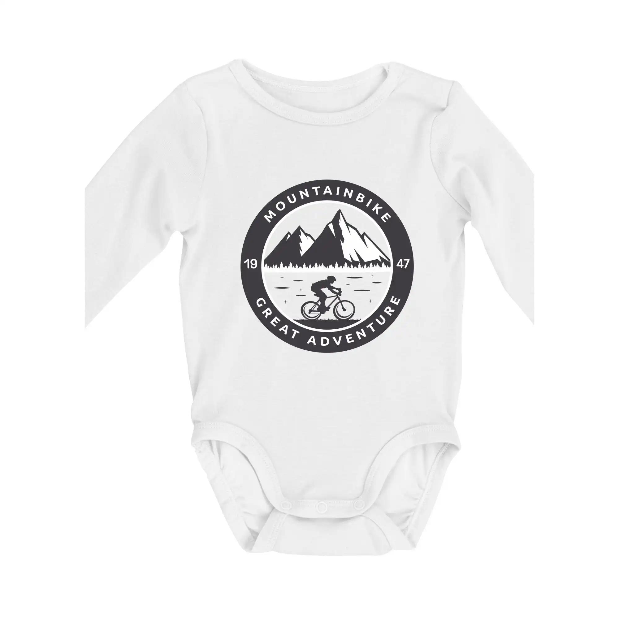 Tričko ako darček pre cyklistu - MTB logo a ročník - Body dojčenské s dlhým rukávom