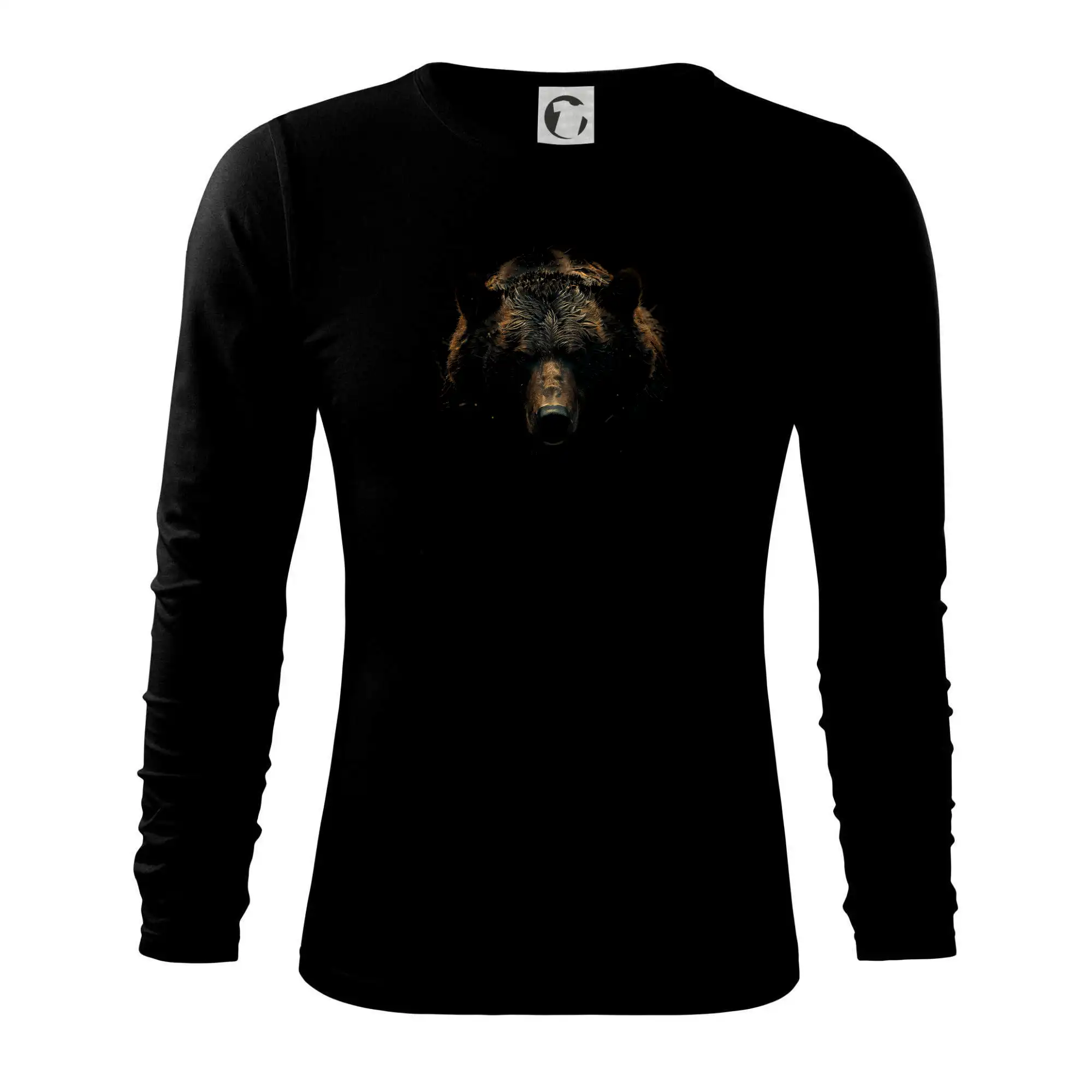 Tričká so zvieratami - Hlava medveďa čierna fotka - Tričko s dlhým rukávom FIT-T long sleeve
