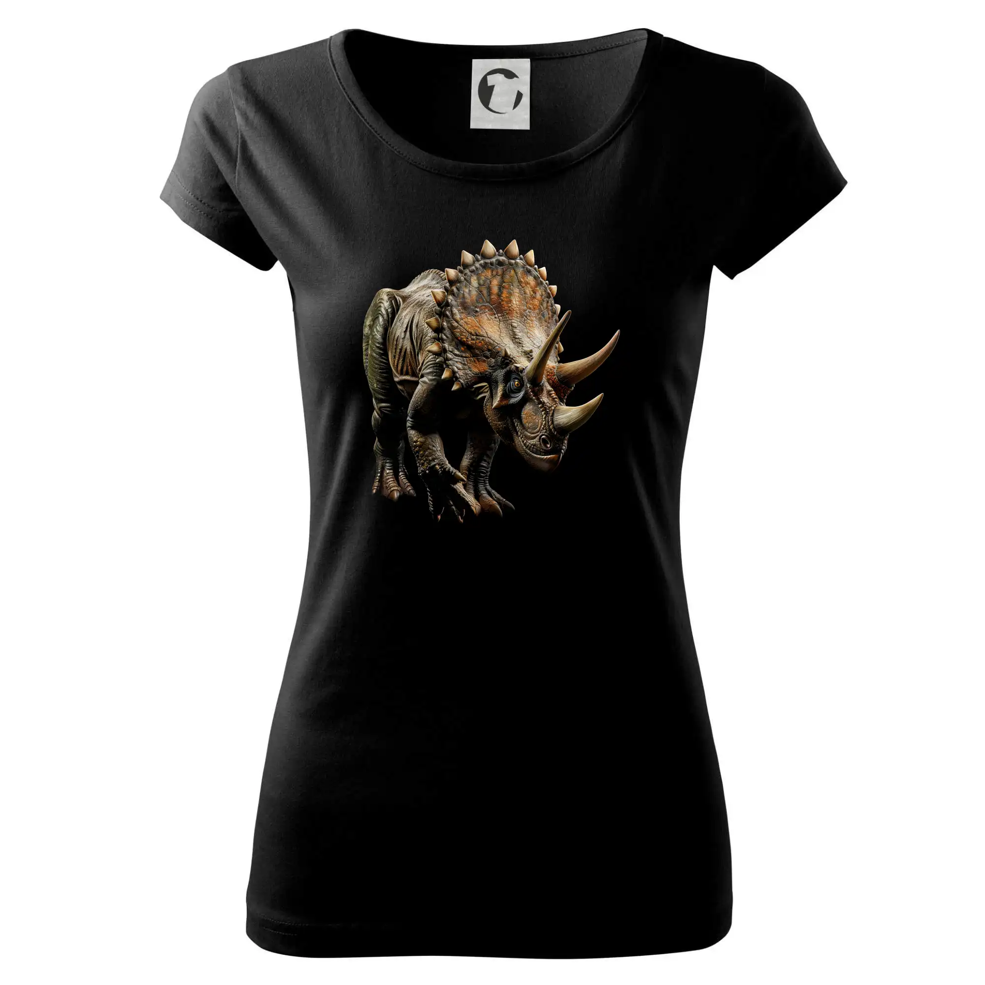 Tričká so zvieratami - Triceratops z boku čierna fotka - Dámske tričko Pure