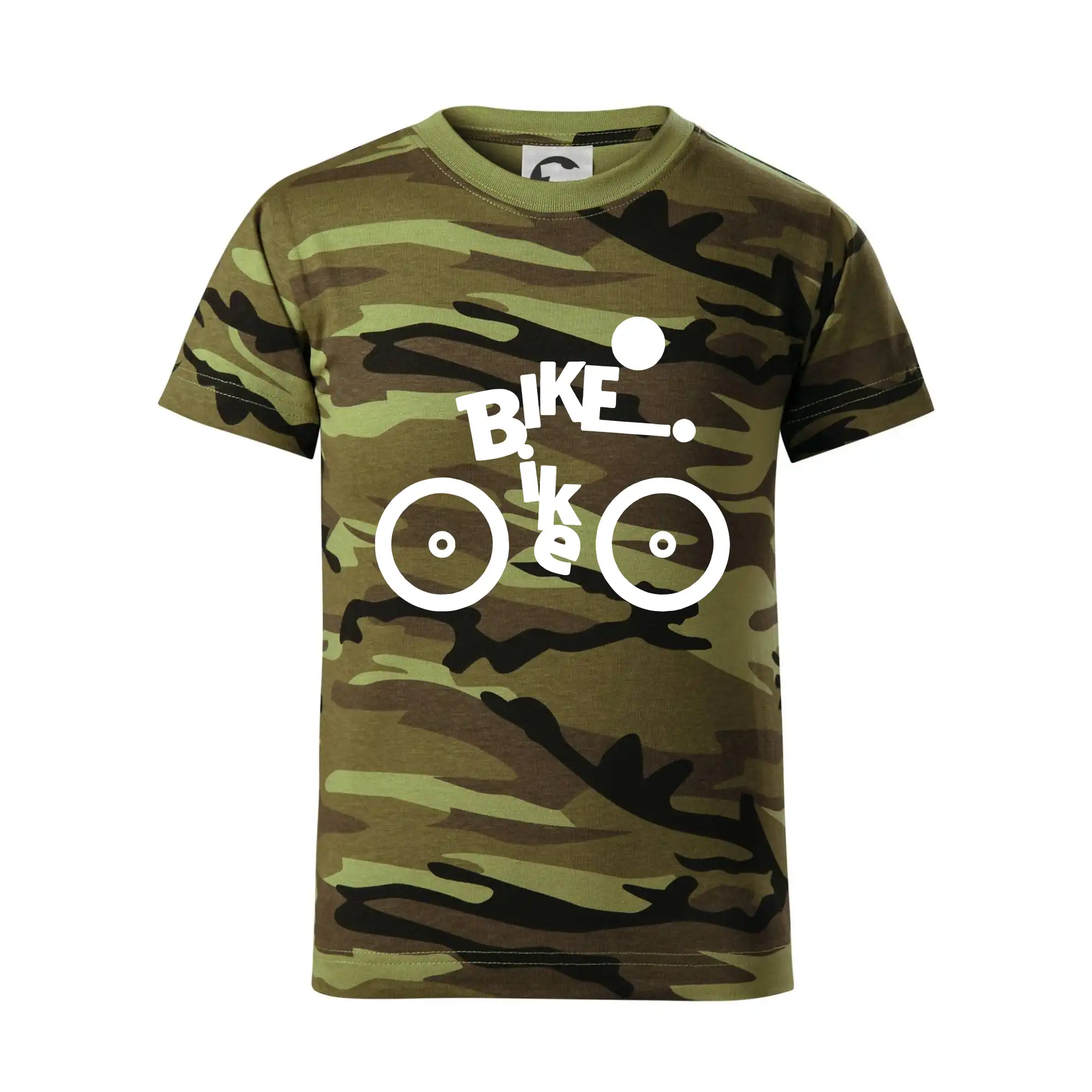 Tričko ako darček pre cyklistu - Bike nápis postava - Detské maskáčové tričko