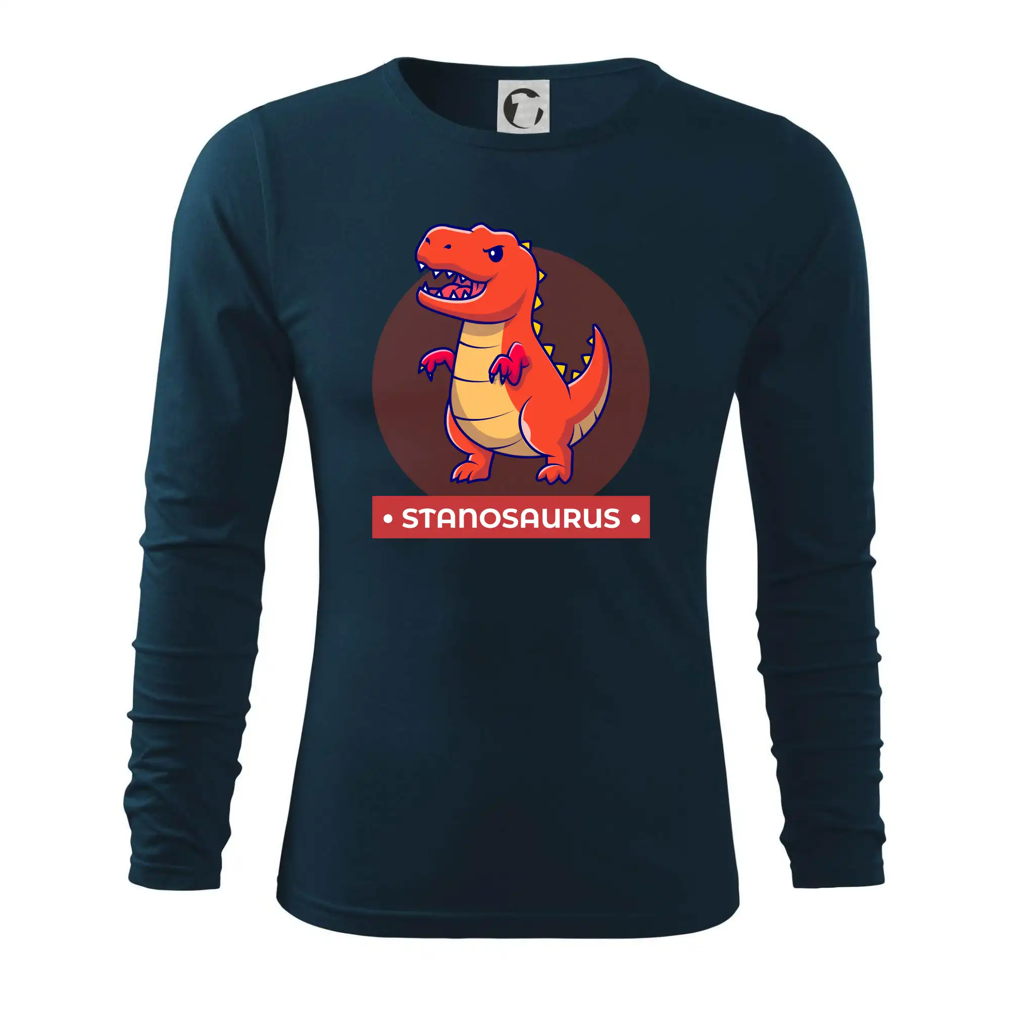 Detské tričká, mikiny a body s originálnymi potlačami | Veselé motívy pre chlapcov aj dievčatá - Dinosaurie mená - oranžový dinosaurus - Tričko s dlhým rukávom FIT-T long sleeve
