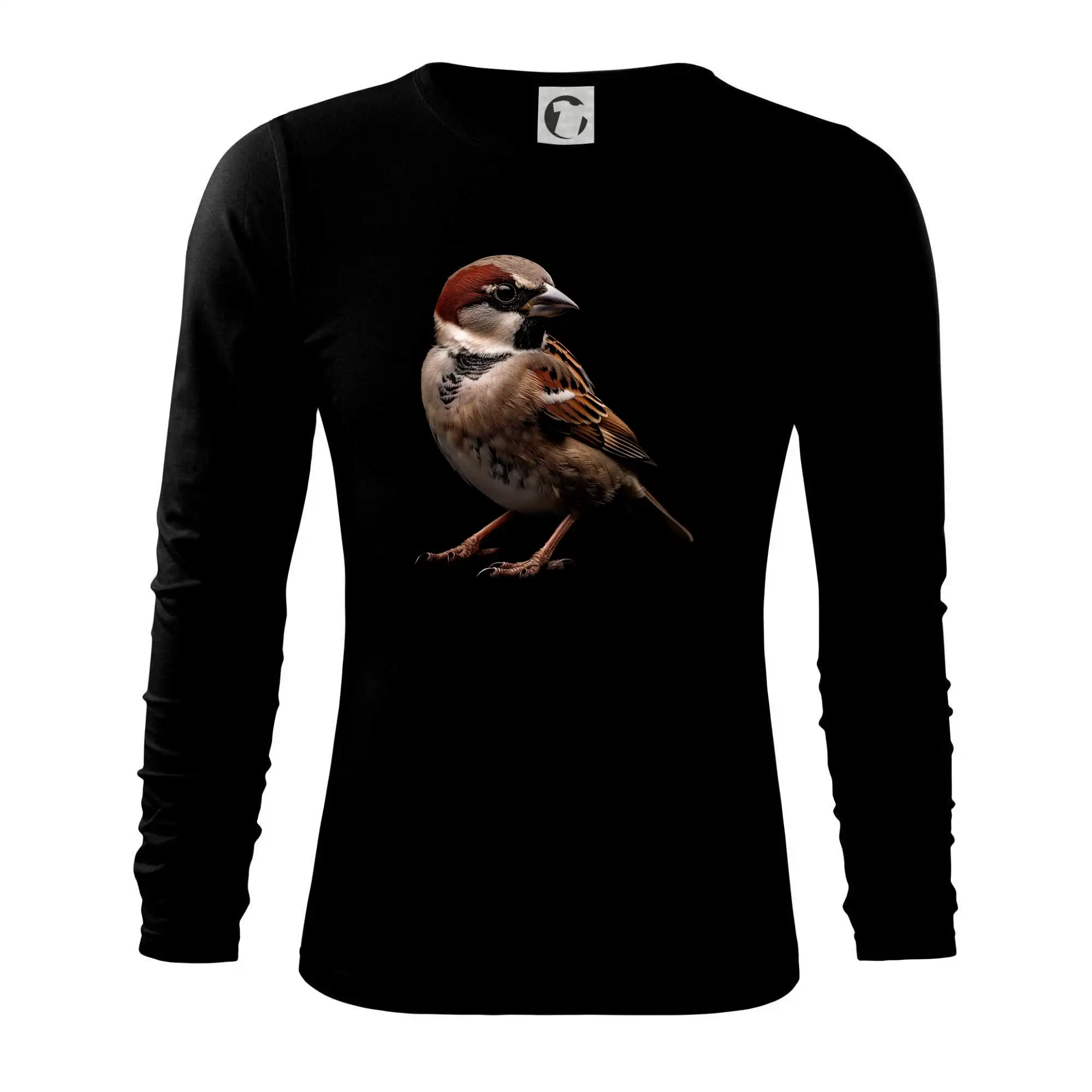Tričko s motívmi vtákov - Vrabec poľná čierna fotka - Tričko s dlhým rukávom FIT-T long sleeve