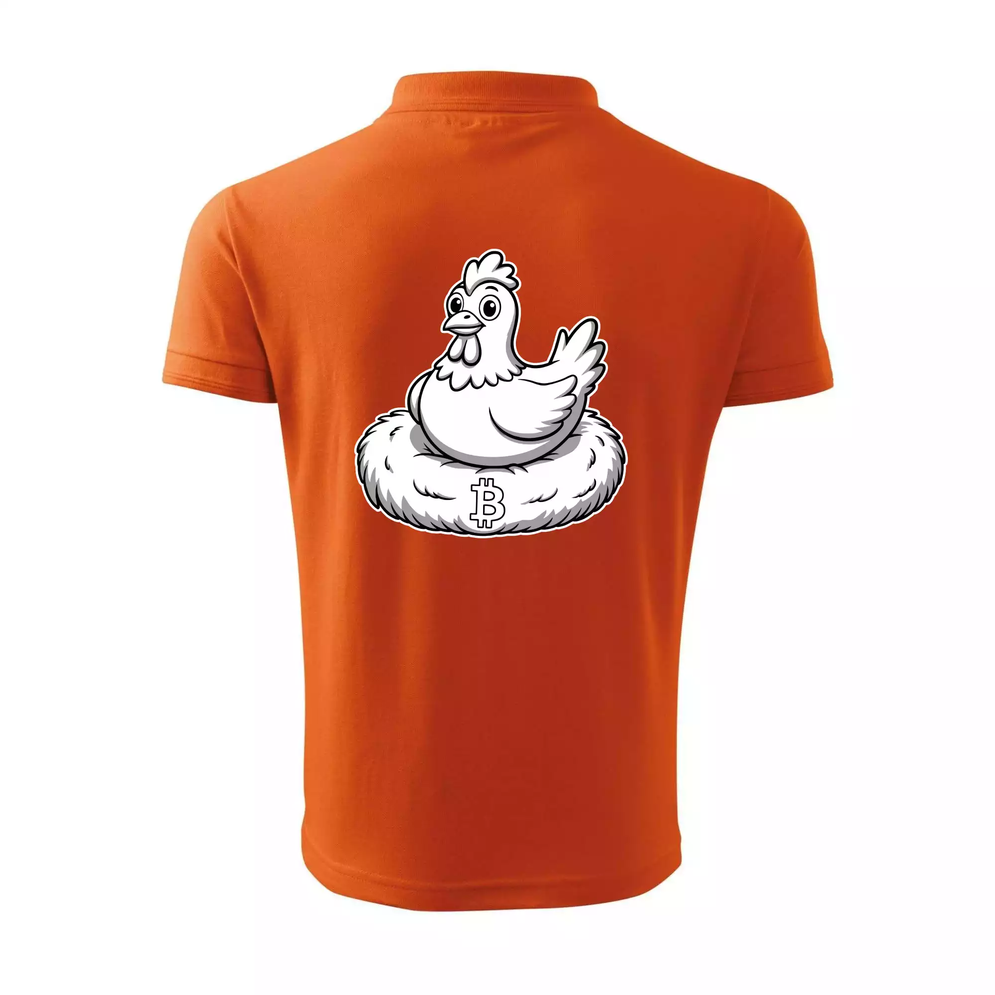 Kuře sedící na bitcoinovém hnízdě