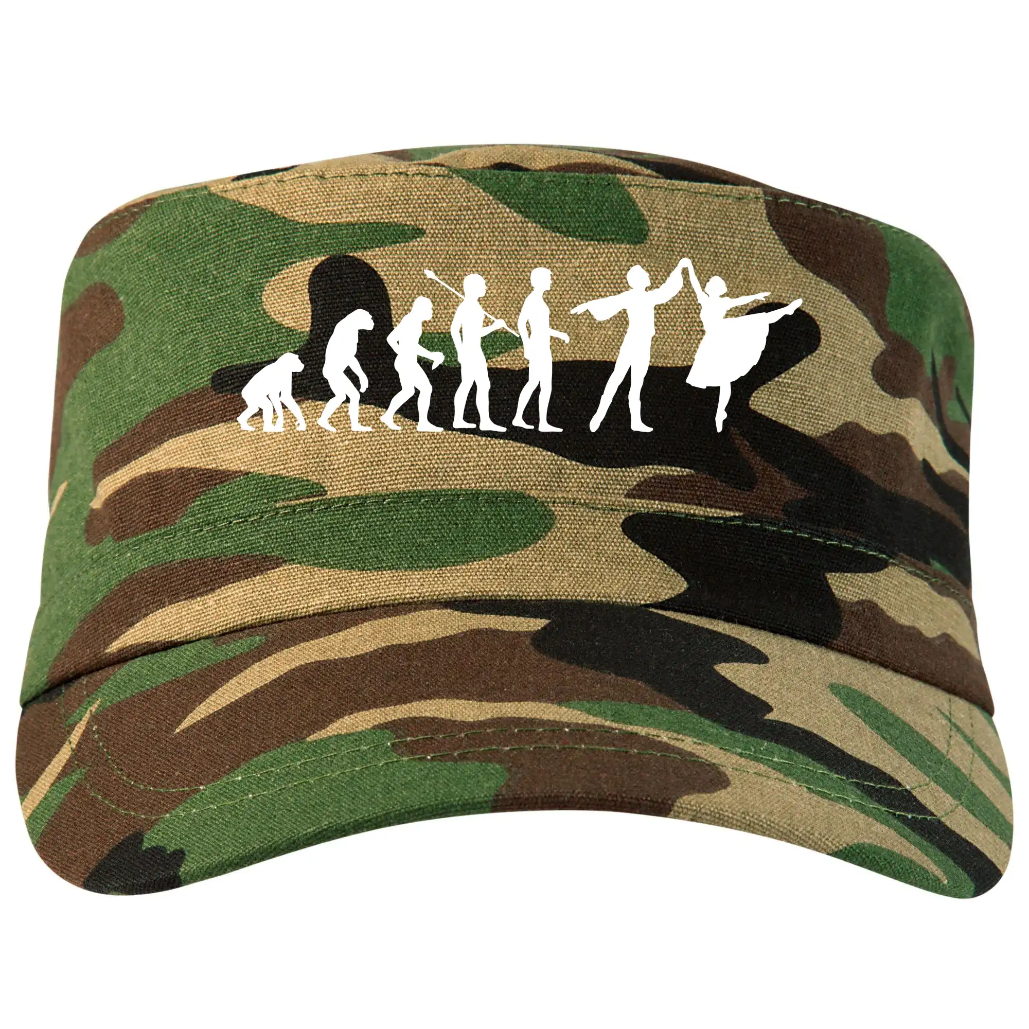 Evolúcia tanec - muž a žena so sukňou - Šiltovka CAMO