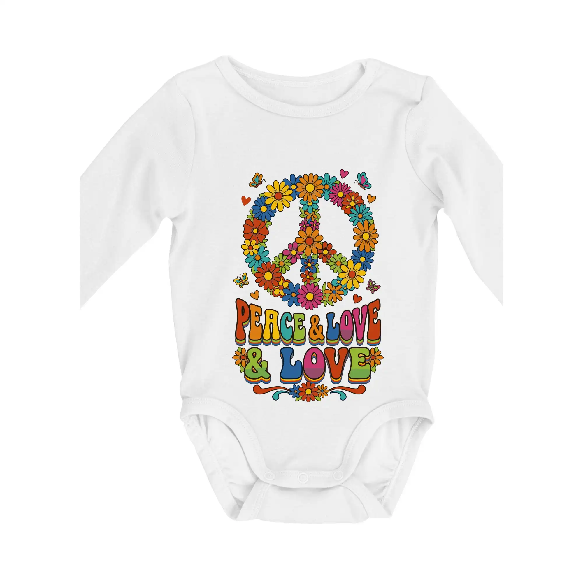 Tričká pre pohodový ľudí - Peace and love - na výšku s květy - Body dojčenské s dlhým rukávom
