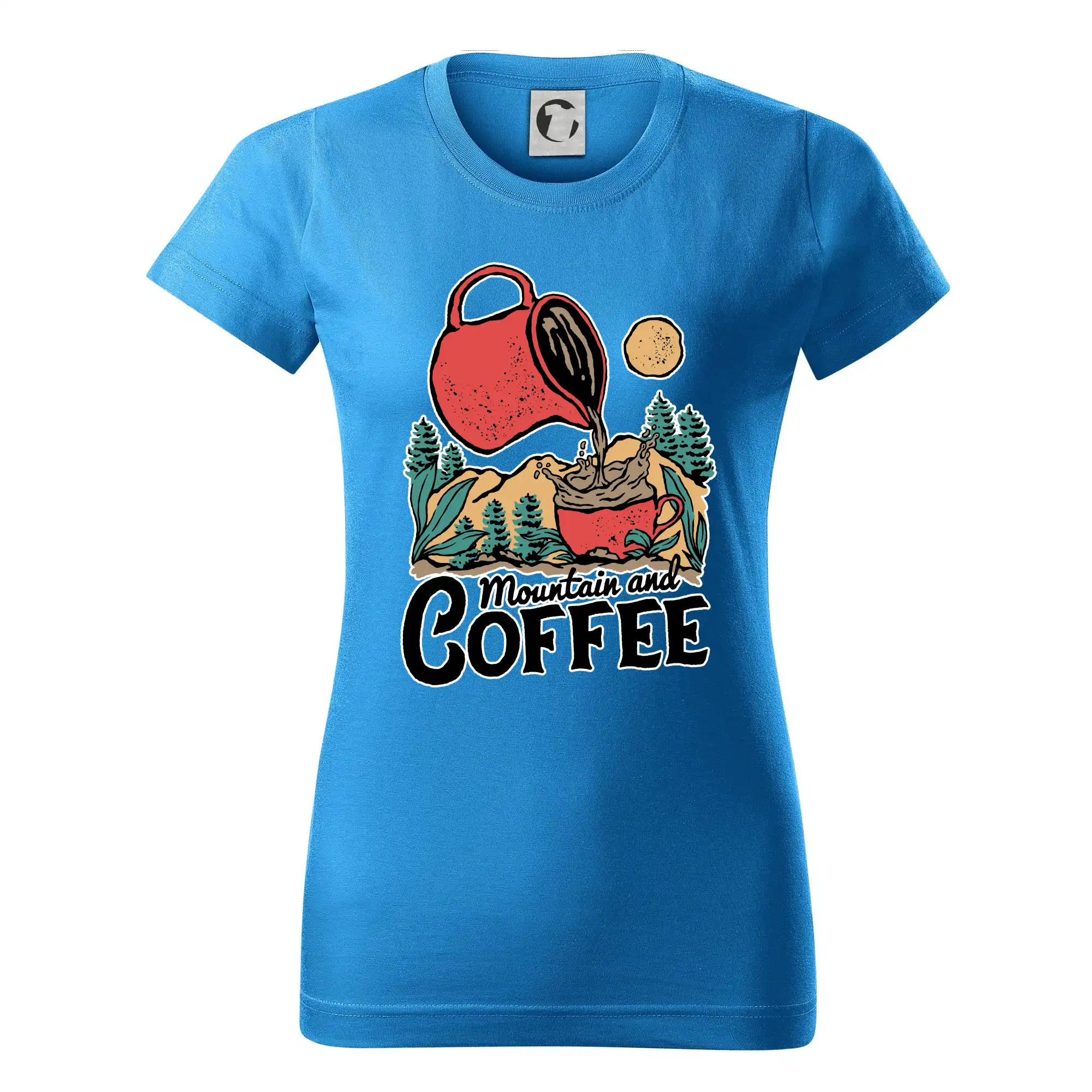 Trička pre cestovateľov - Mountain and Coffee - Dámske tričko basic - ľahko voľnejšie a dlhšie