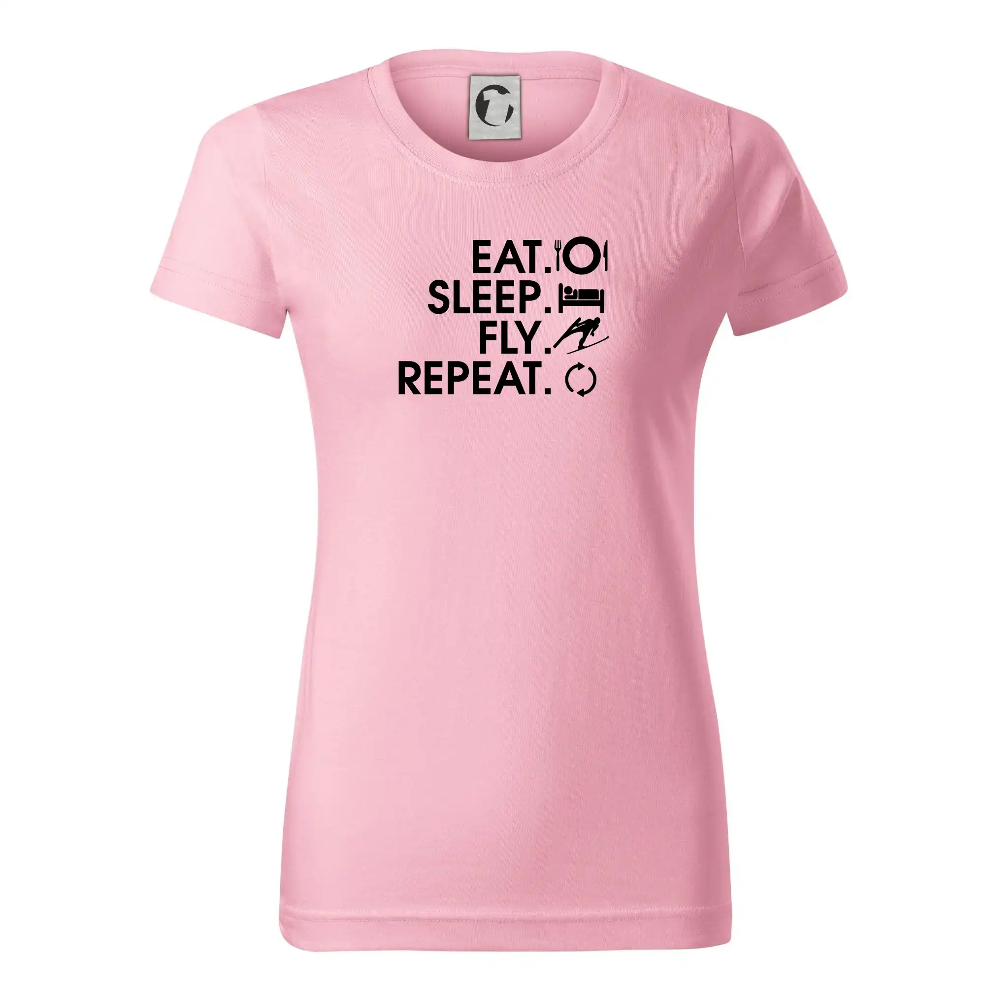 Lyže a Snowboard - Eat sleep fly repeat - skoky na lyžiach - Dámske tričko basic - ľahko voľnejšie a dlhšie