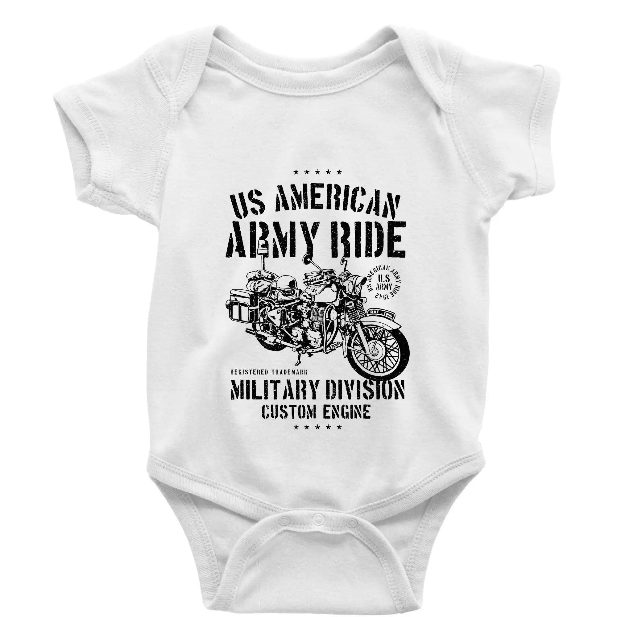 Vojenská tričká s potlačou - Army Ride Motorcycle - Body dojčenské s krátkym rukávom