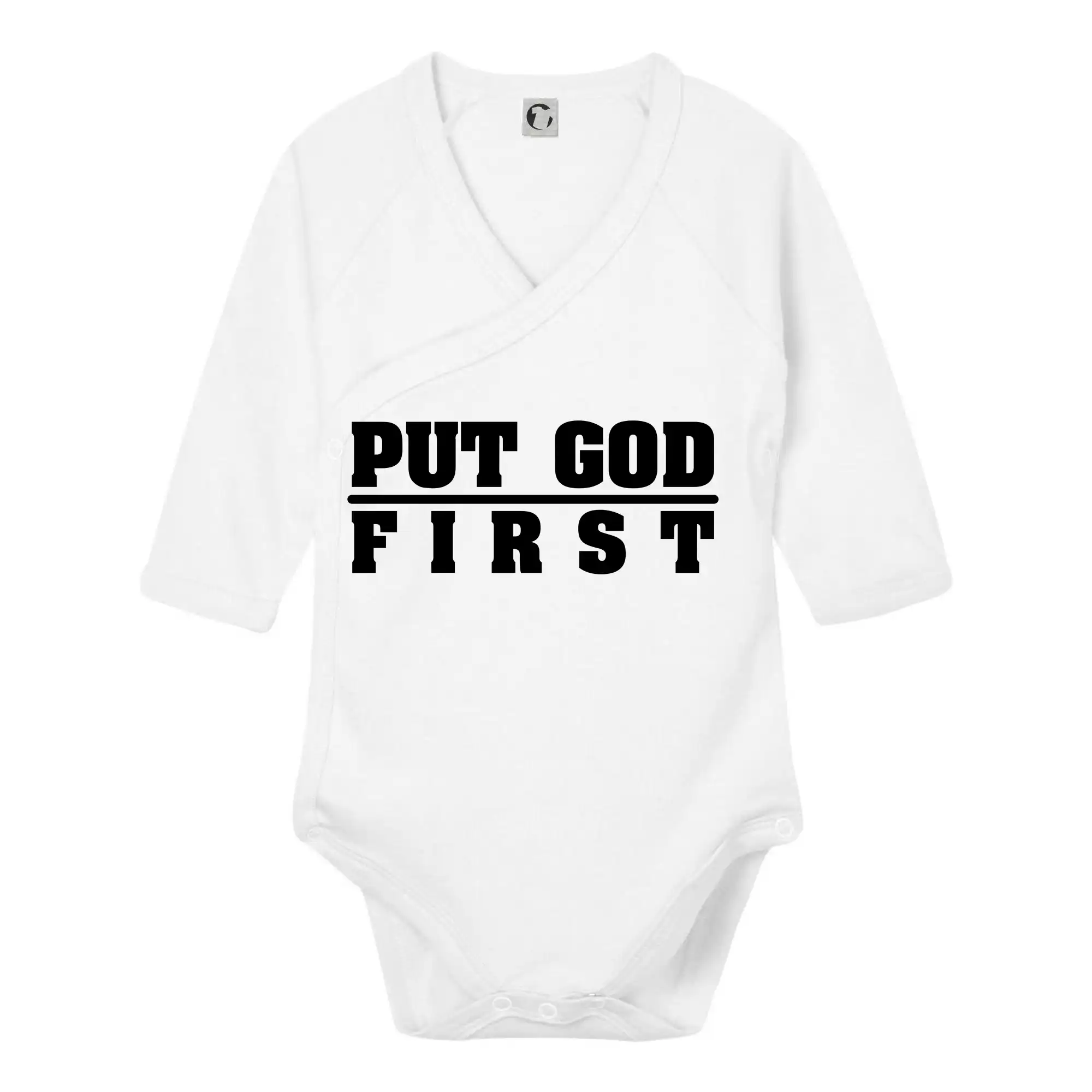 Put God first hrubý nápis - Body zavinovacie s dlhým rukávom