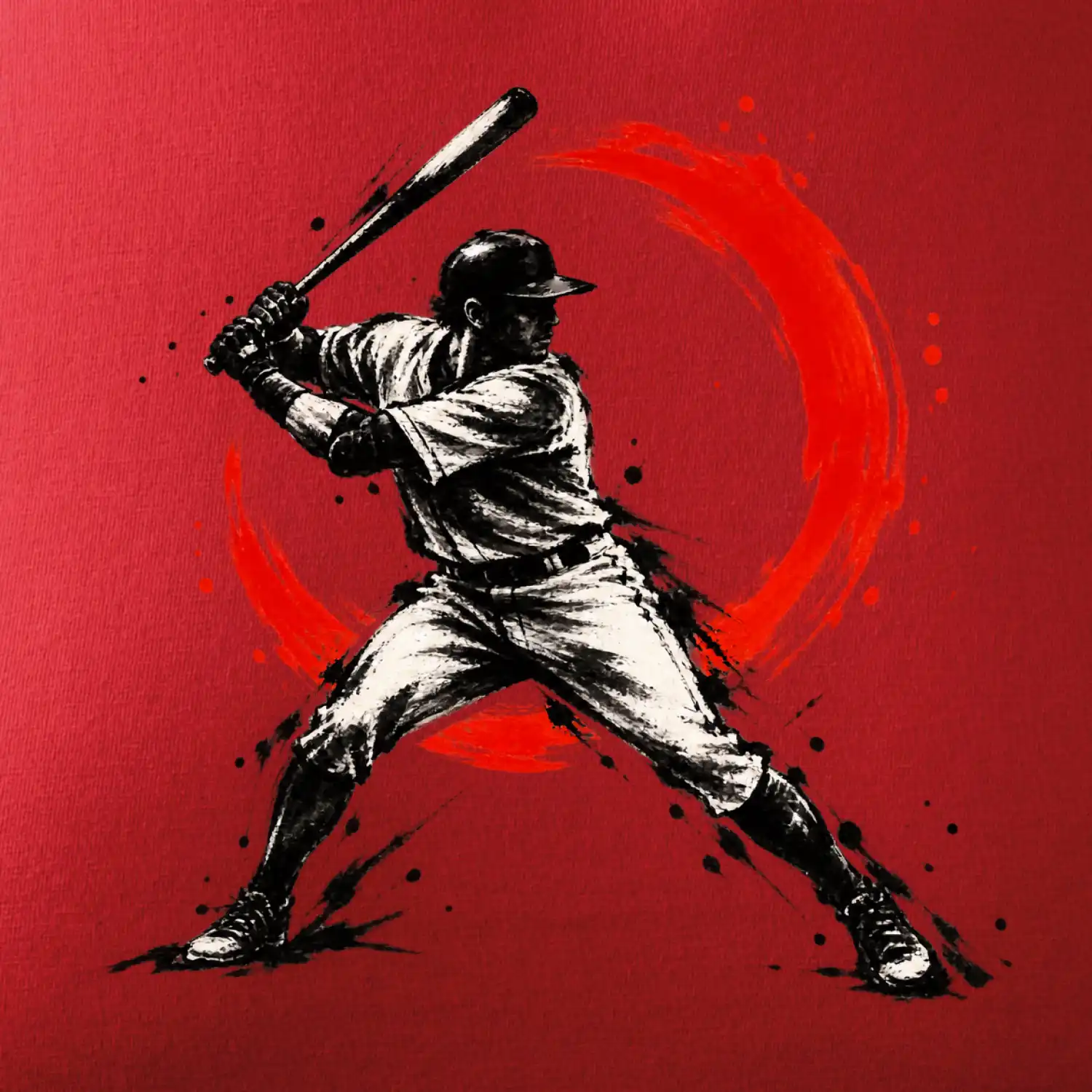 Baseballový pálkař japonská tušová malba