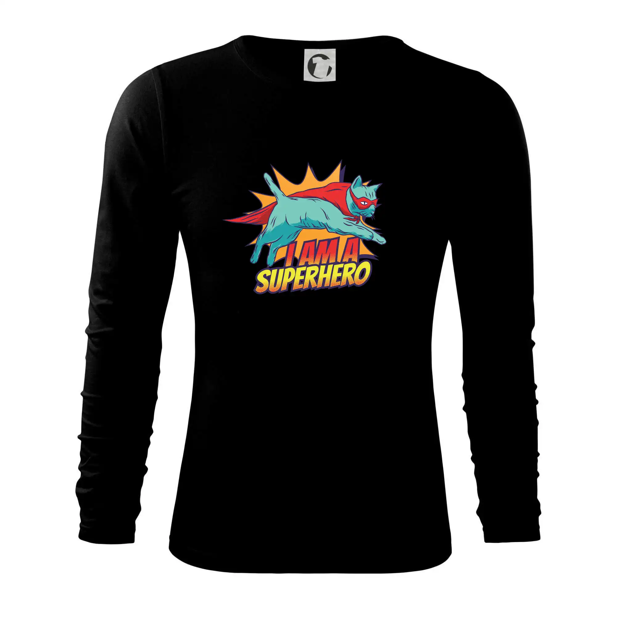 Vtipná tričká s mačkou - Mačka Jump like Superhero - Tričko s dlhým rukávom FIT-T long sleeve