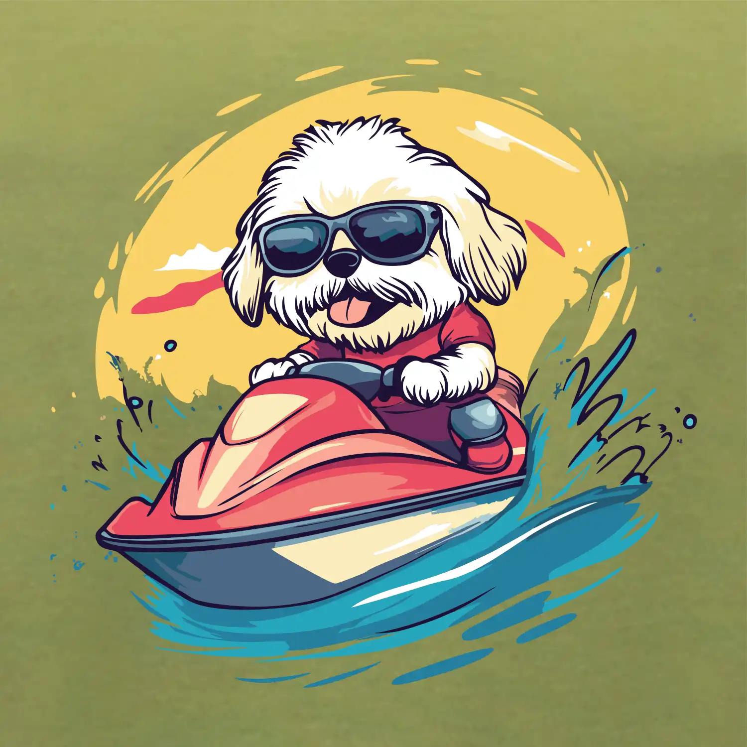 Lhasa Apso na vodním skútru