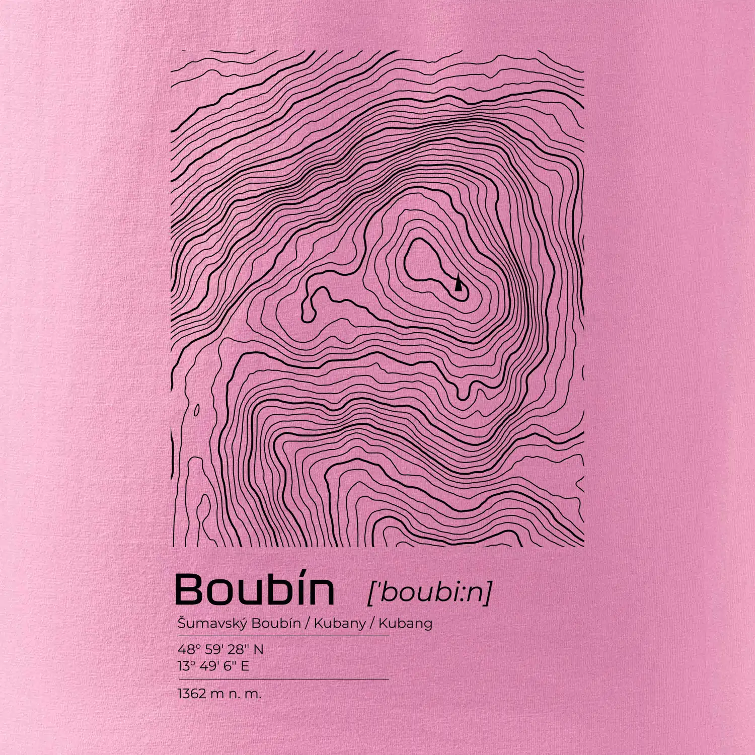 Boubín - vrstevnice v obdélníku