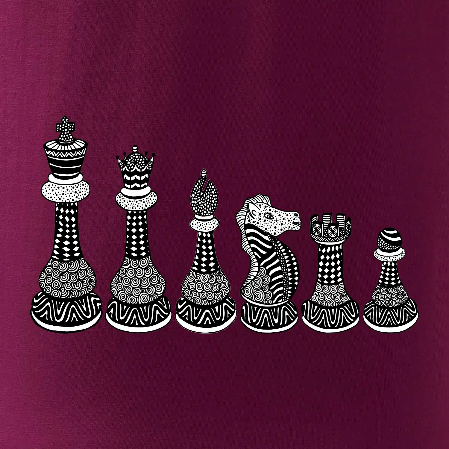 Šachové figurky v řadě - kreslené