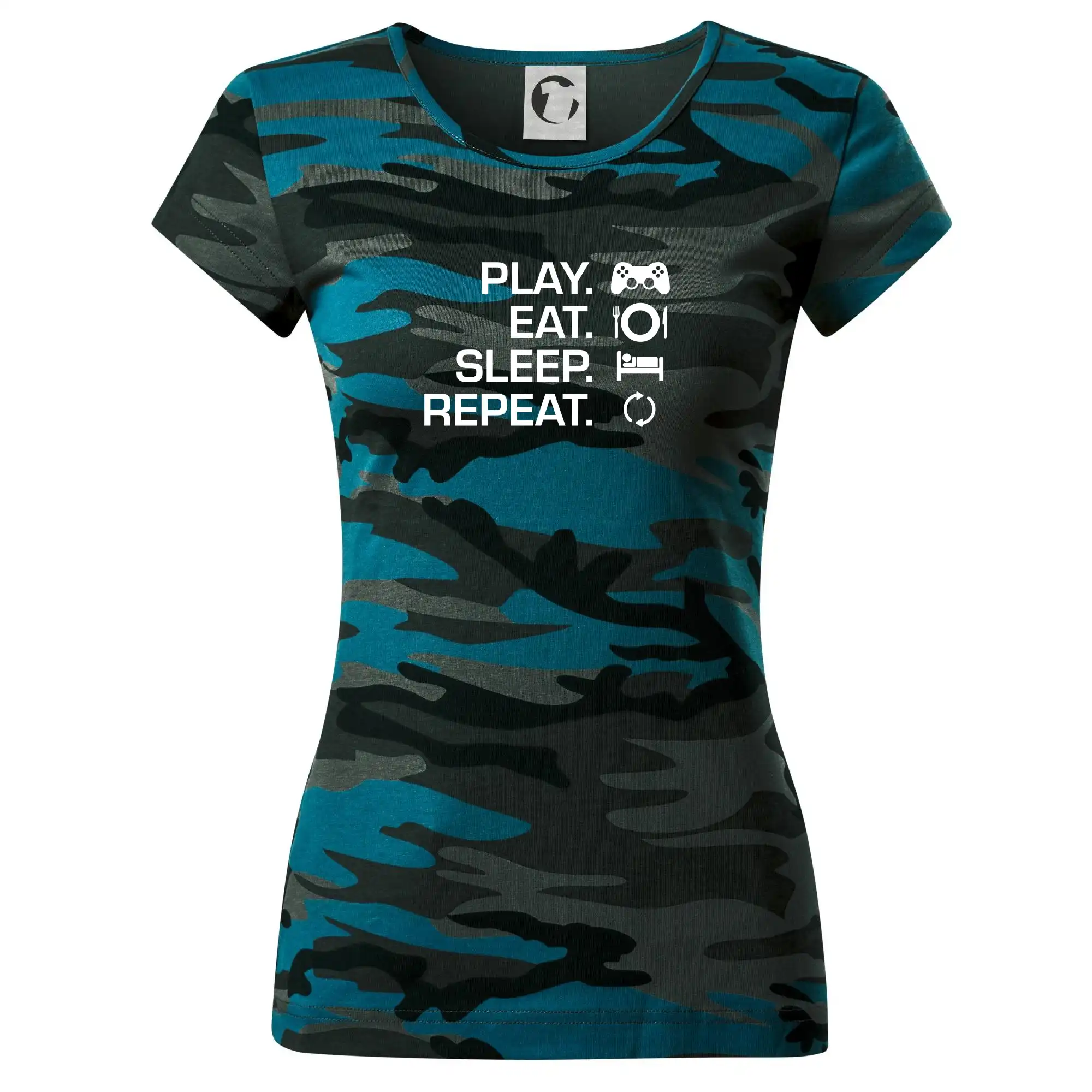 Eat sleep repeat - Play Eat Sleep Repeat game - Dámske maskáčové tričko