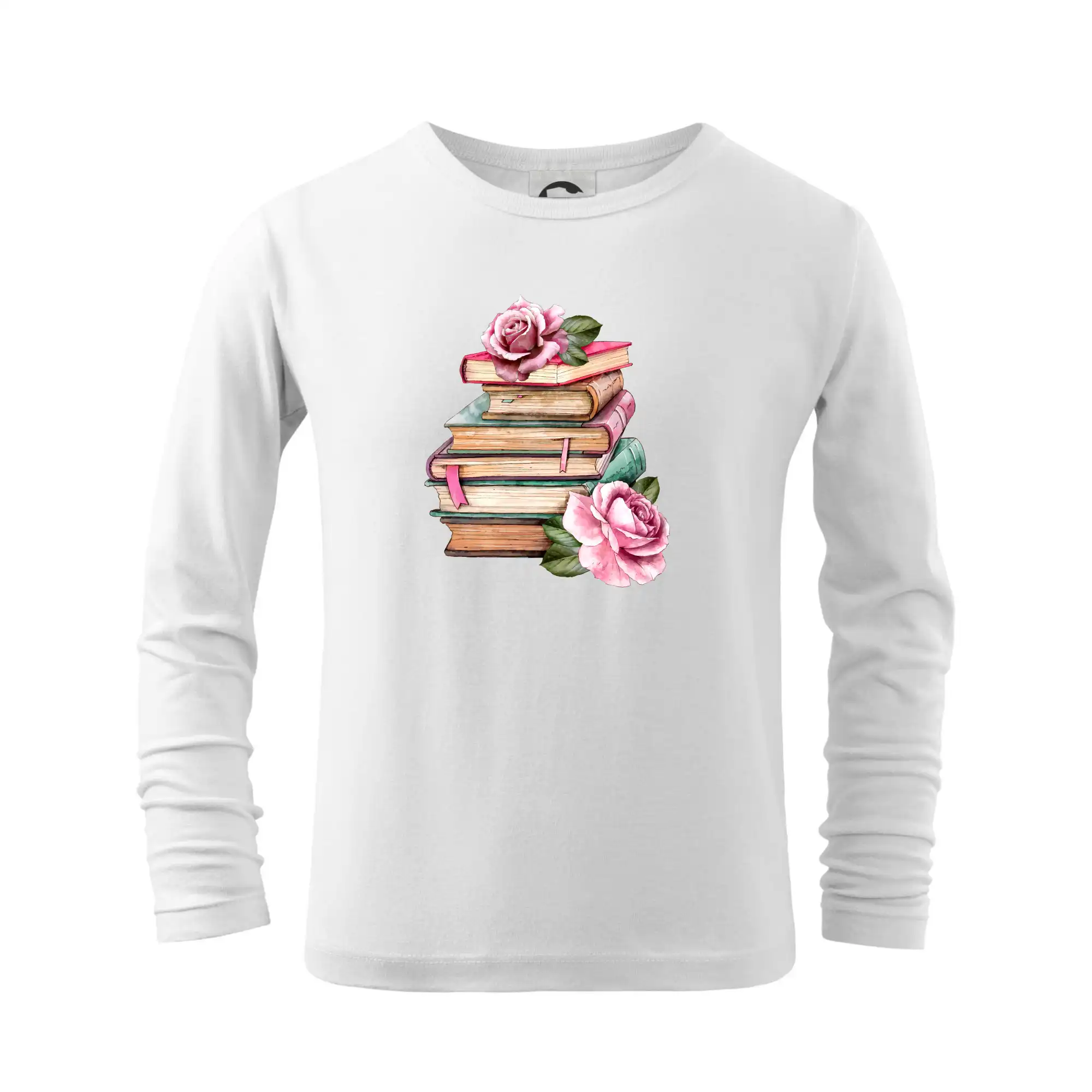 Tričká s motívom kníh pre milovníkov čítania a vône papiera - Knihy a ruže - Tričko detské Long Sleeve