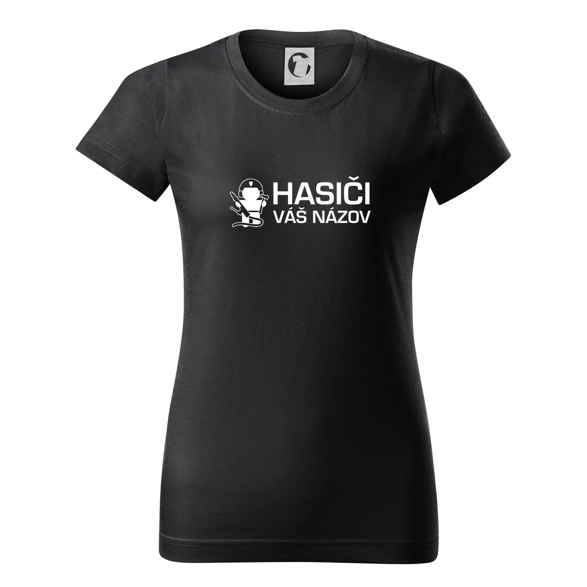 Originálne tričká pre hasičov - Hasiči postavička - vlastný nápis - Dámske tričko basic - ľahko voľnejšie a dlhšie