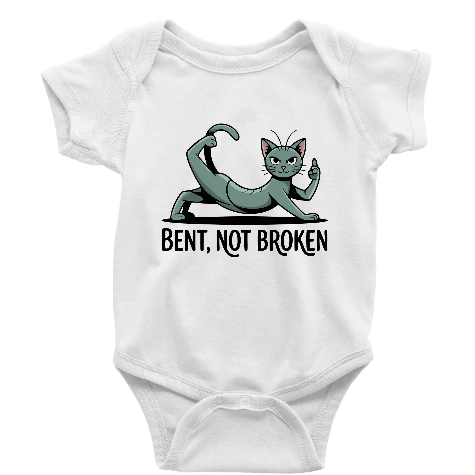 Tričká na jógu - Bent, not broken zelená kočka - Body dojčenské s krátkym rukávom