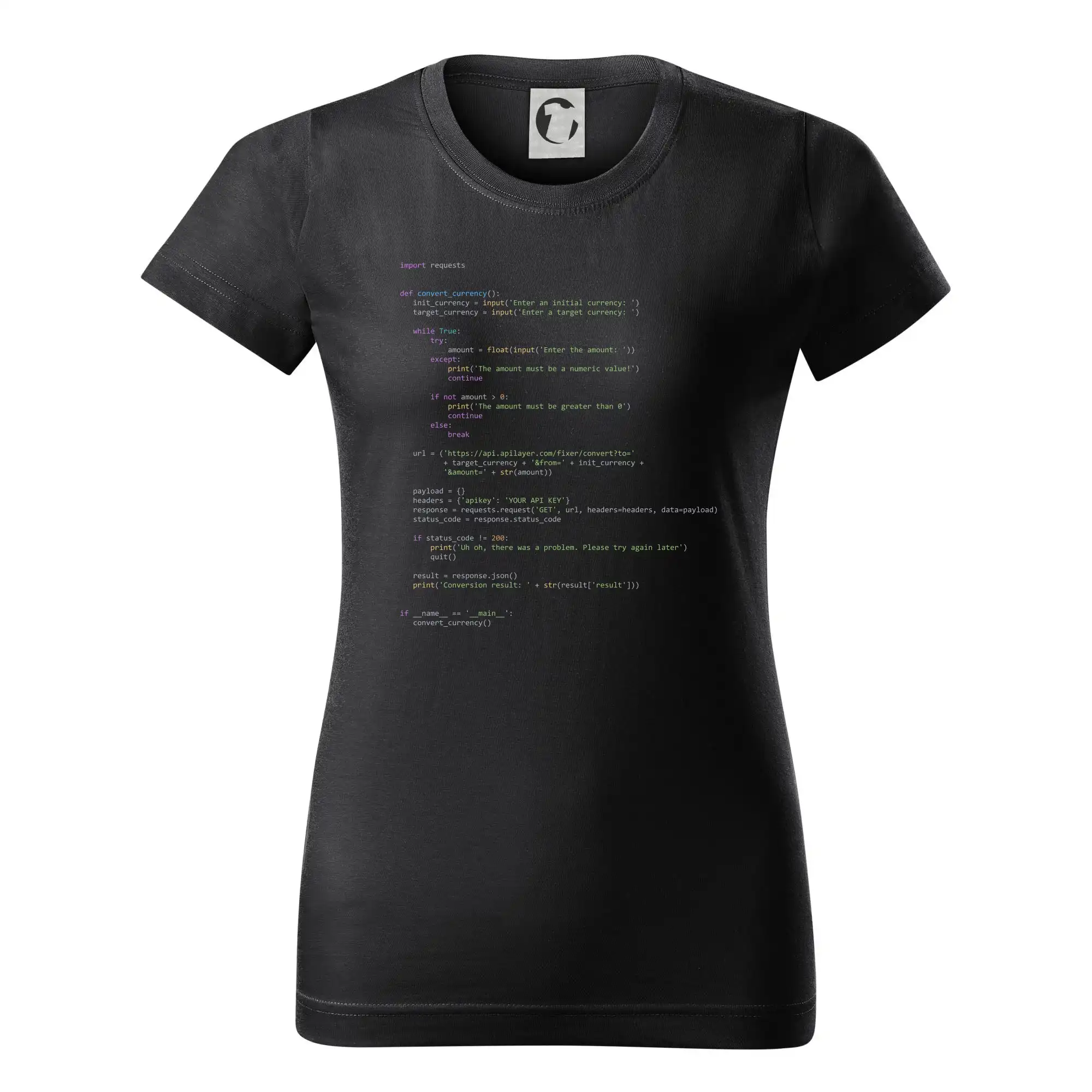 Tričká pre ajťákov - Python Prevodník mien - Dámske tričko basic - ľahko voľnejšie a dlhšie