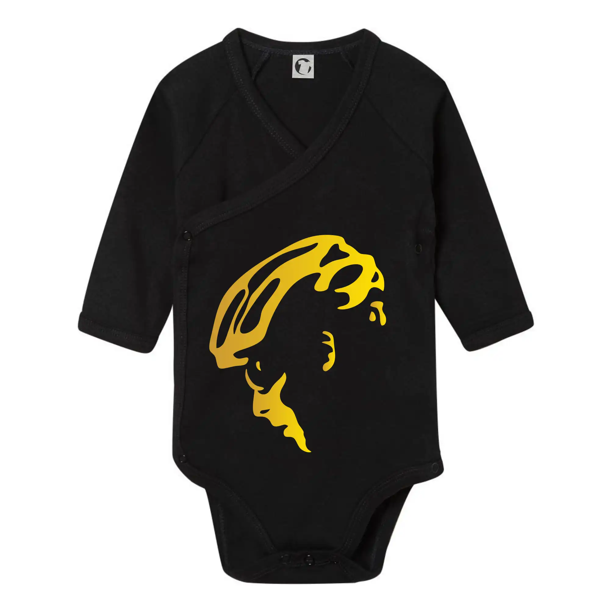 Tričko ako darček pre cyklistu - Hlava cyklista zlatá - Body zavinovacie s dlhým rukávom