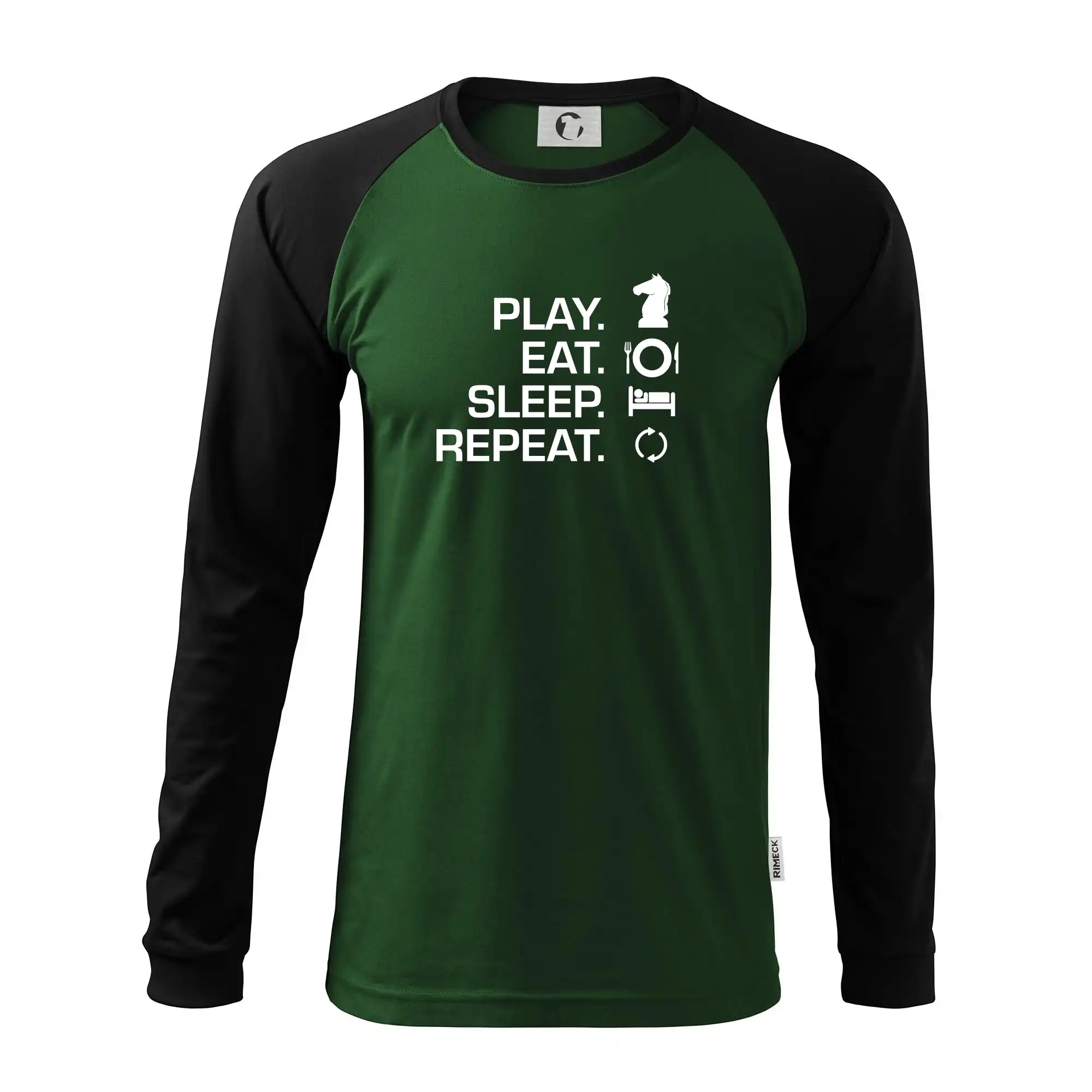Tričká a mikiny so spoločenskými hrami  - Eat sleep play - šach - Pánske tričko s dlhým rukávom LS130