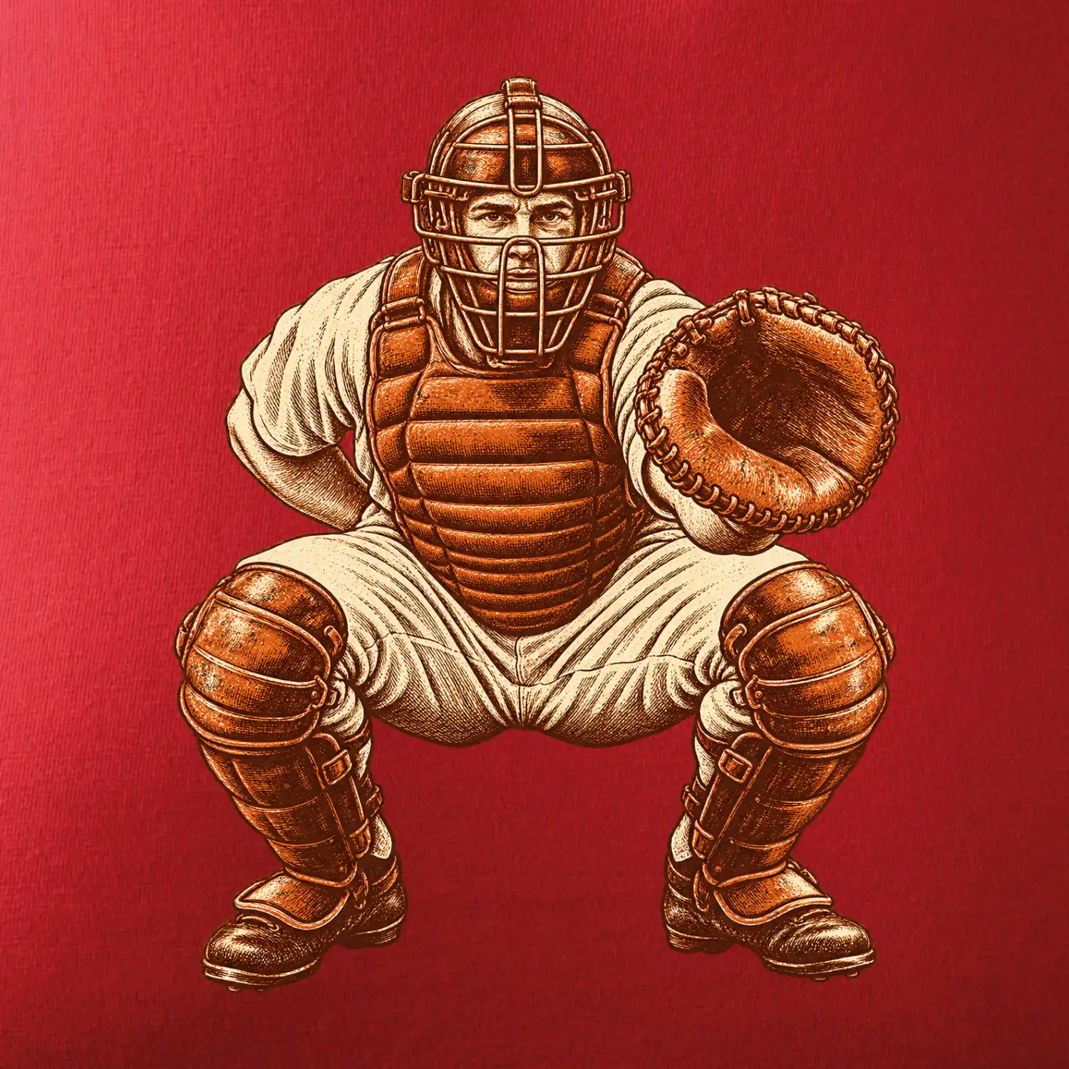 Baseballový catcher retro rytina