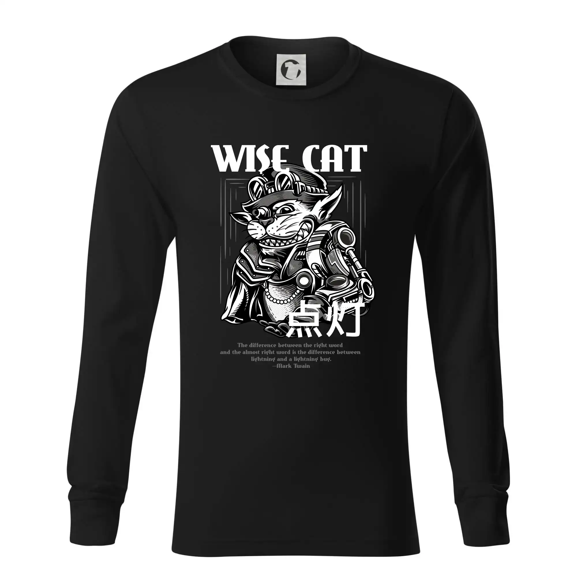 Tričká s potlačou steampunk - Steam punk wise cat - Tričko s dlhým rukávom LS R05