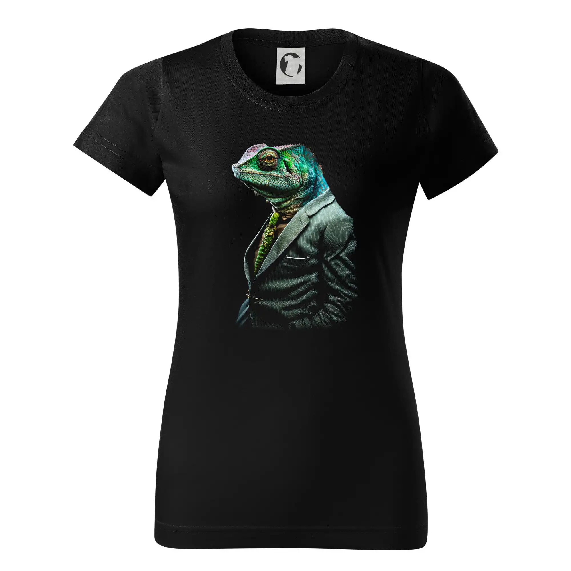 Tričká so zvieratami - Chameleon v obleku - Dámske tričko basic - ľahko voľnejšie a dlhšie