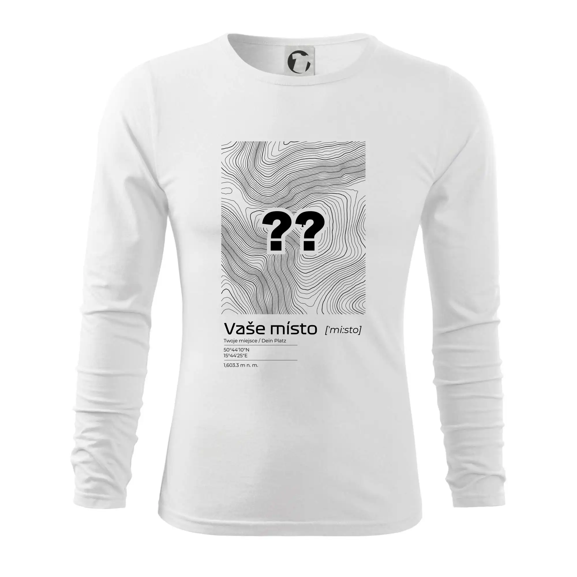 Tričká s vrstevnicami – originálne horské motívy - Vaše miesto - vrstevnice v obdĺžniku - Tričko s dlhým rukávom FIT-T long sleeve