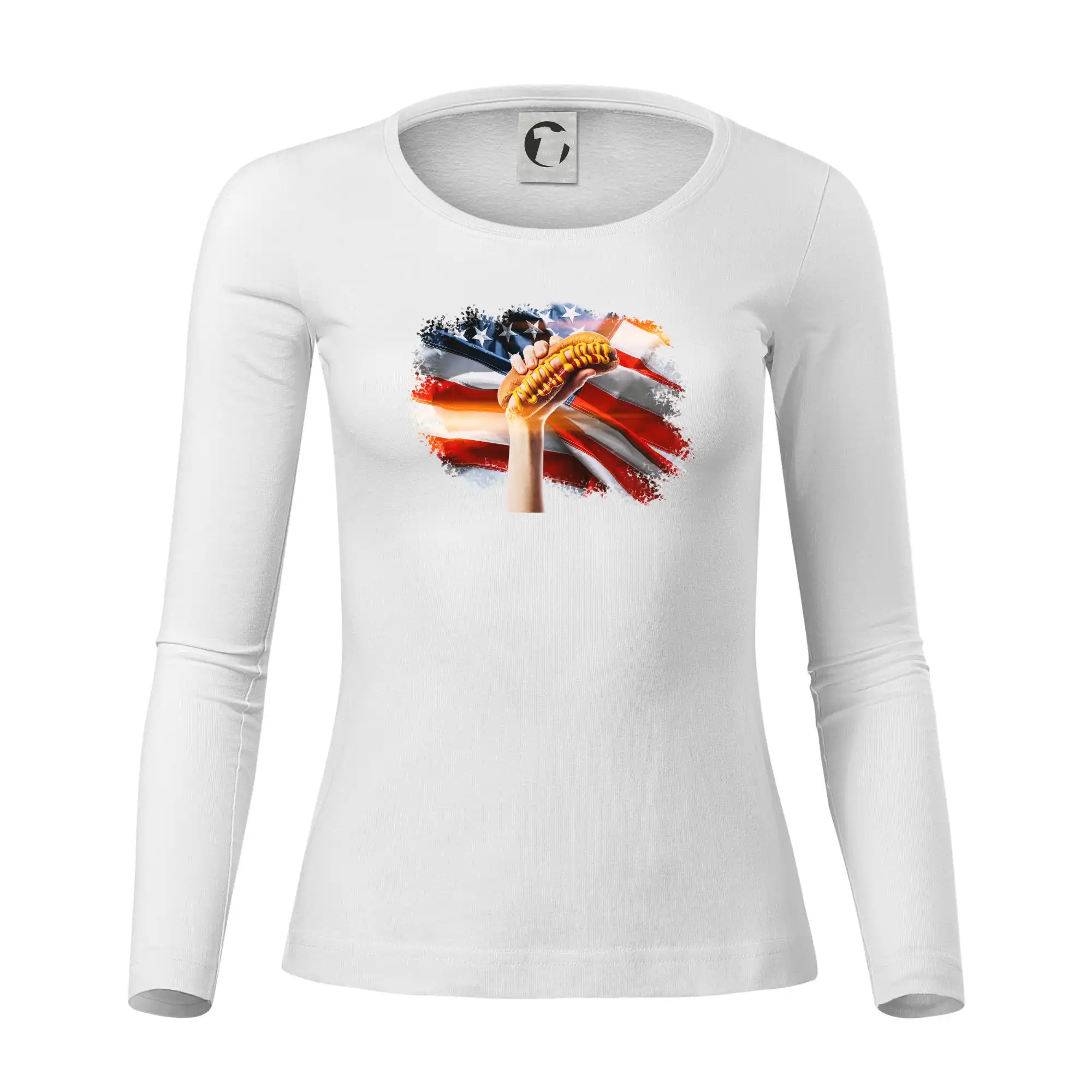Tričká a zástery na grilovanie - USA BBQ hot dog - Dámske tričko FIT-T LS - zužené