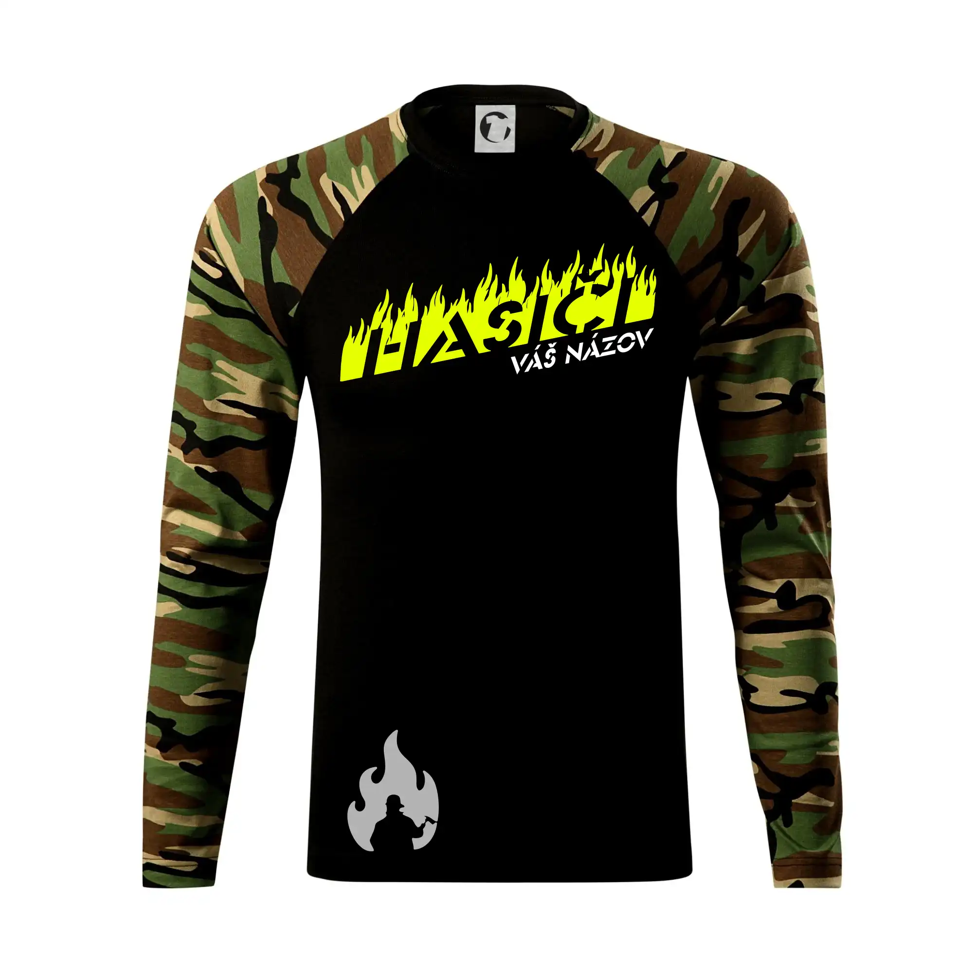 Originálne tričká pre hasičov - Hasiči - oheň - Váš názov - Camouflage LS