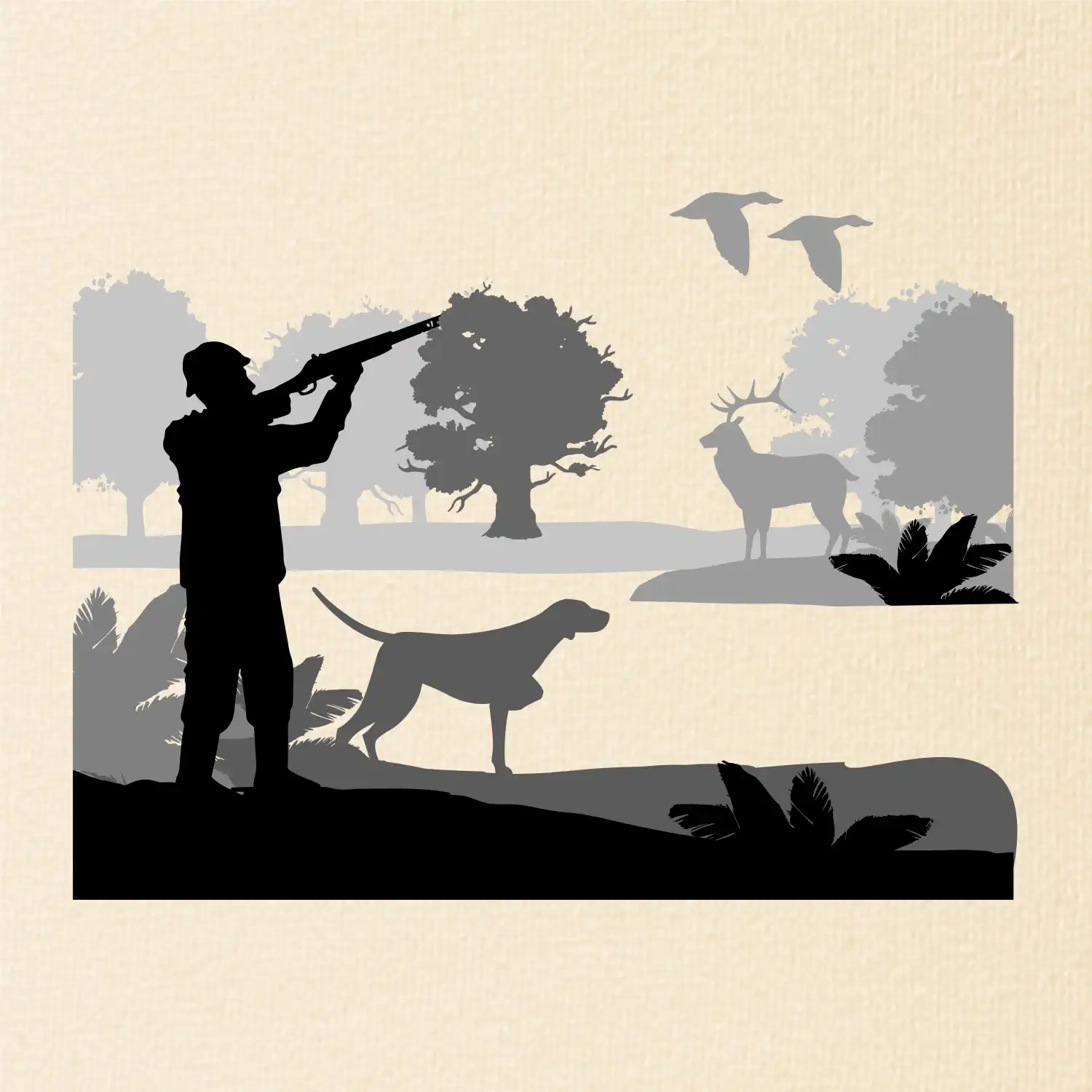 Lovec a ohař v lese