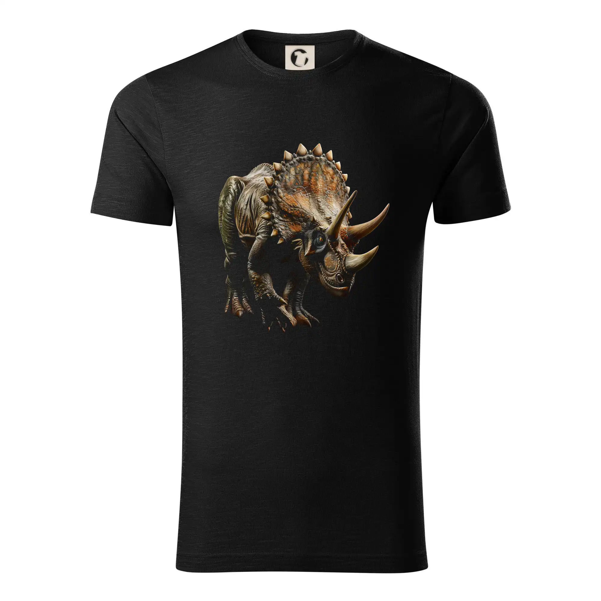 Tričká so zvieratami - Triceratops z boku čierna fotka - Tričko z organickej bavlny