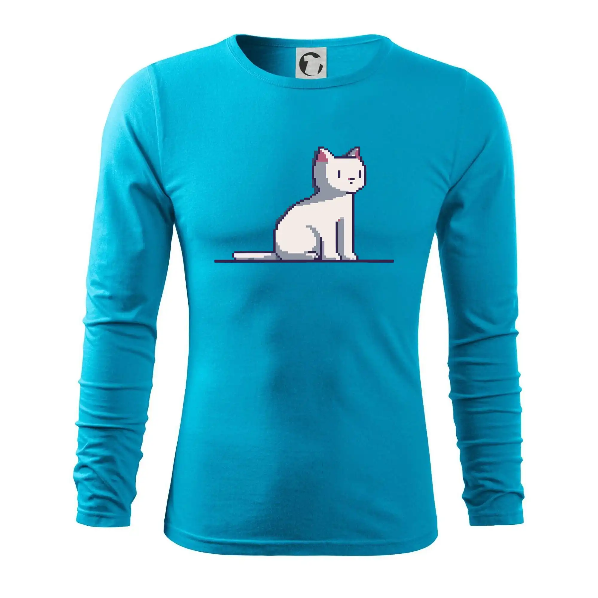 Vtipná tričká s mačkou - Mačka biela pixel - Tričko s dlhým rukávom FIT-T long sleeve