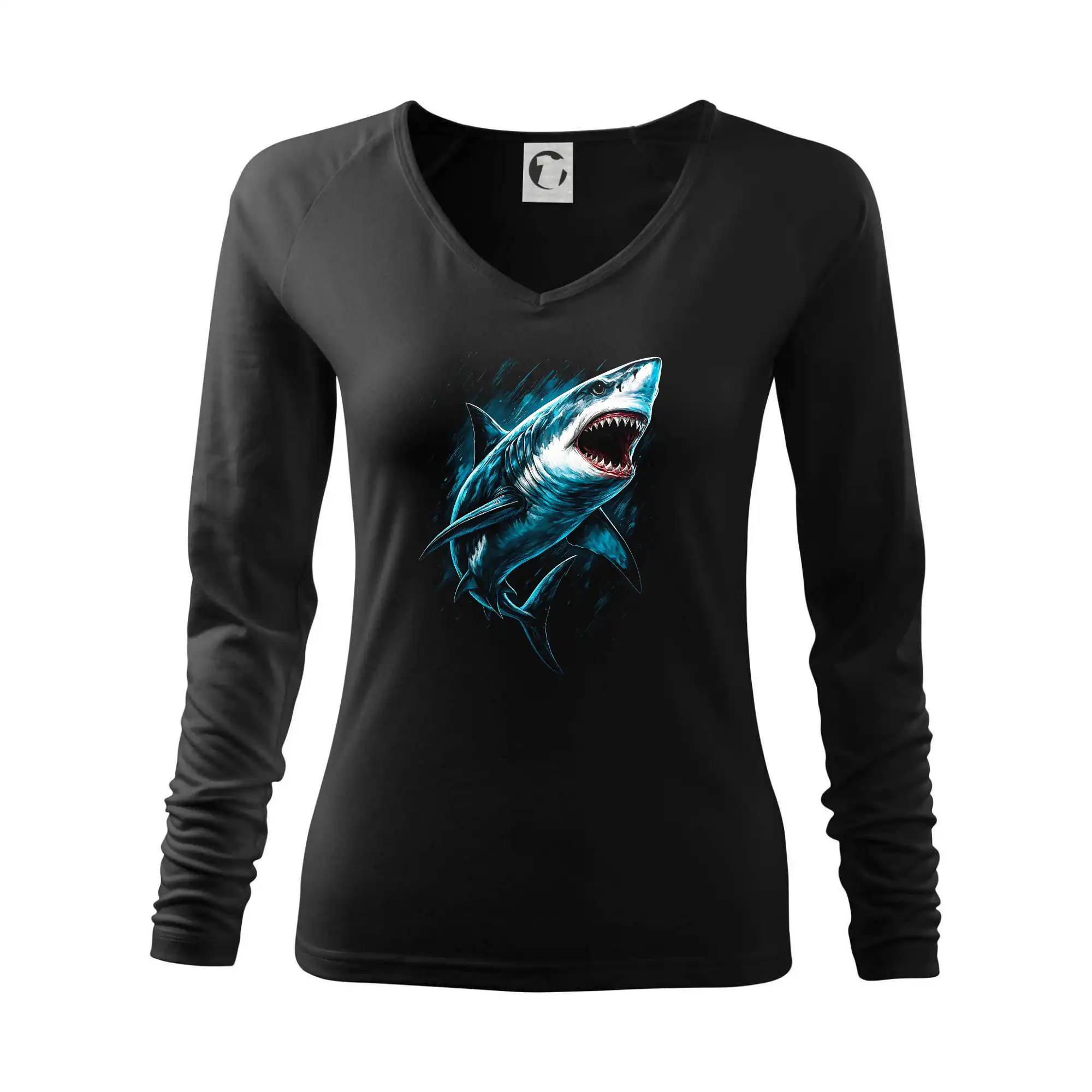 Tričká pre rybárov s potlačou - Obrázok žralok v akcii - Tričko dámske Elegance