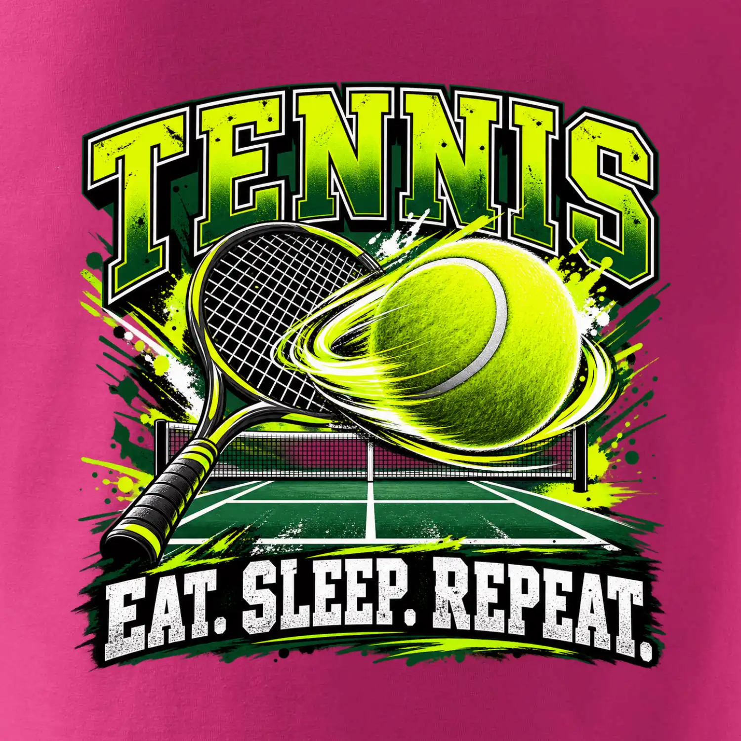 Tenisová raketa a míček eat sleep repeat
