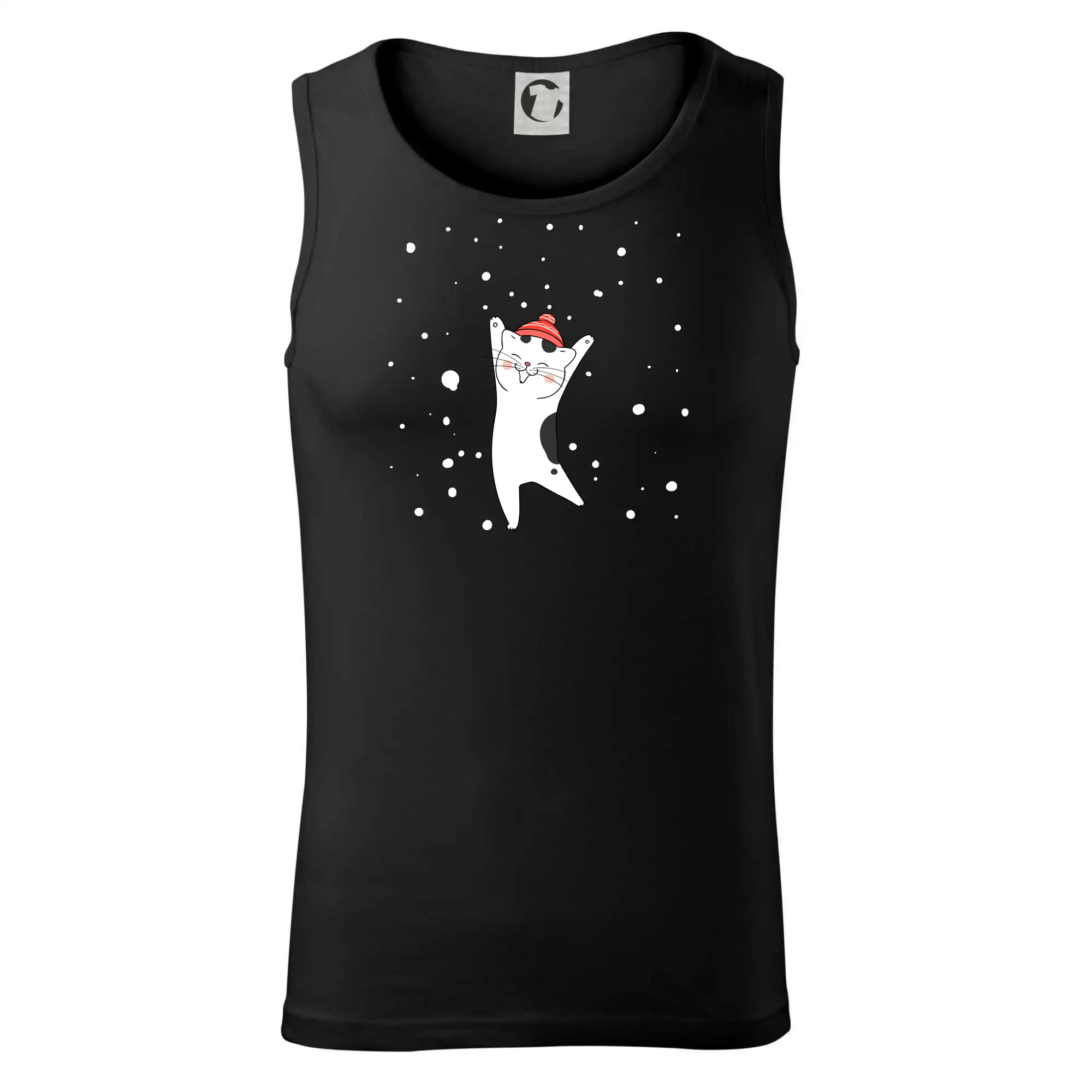 Veselá kočka v zimní čepici