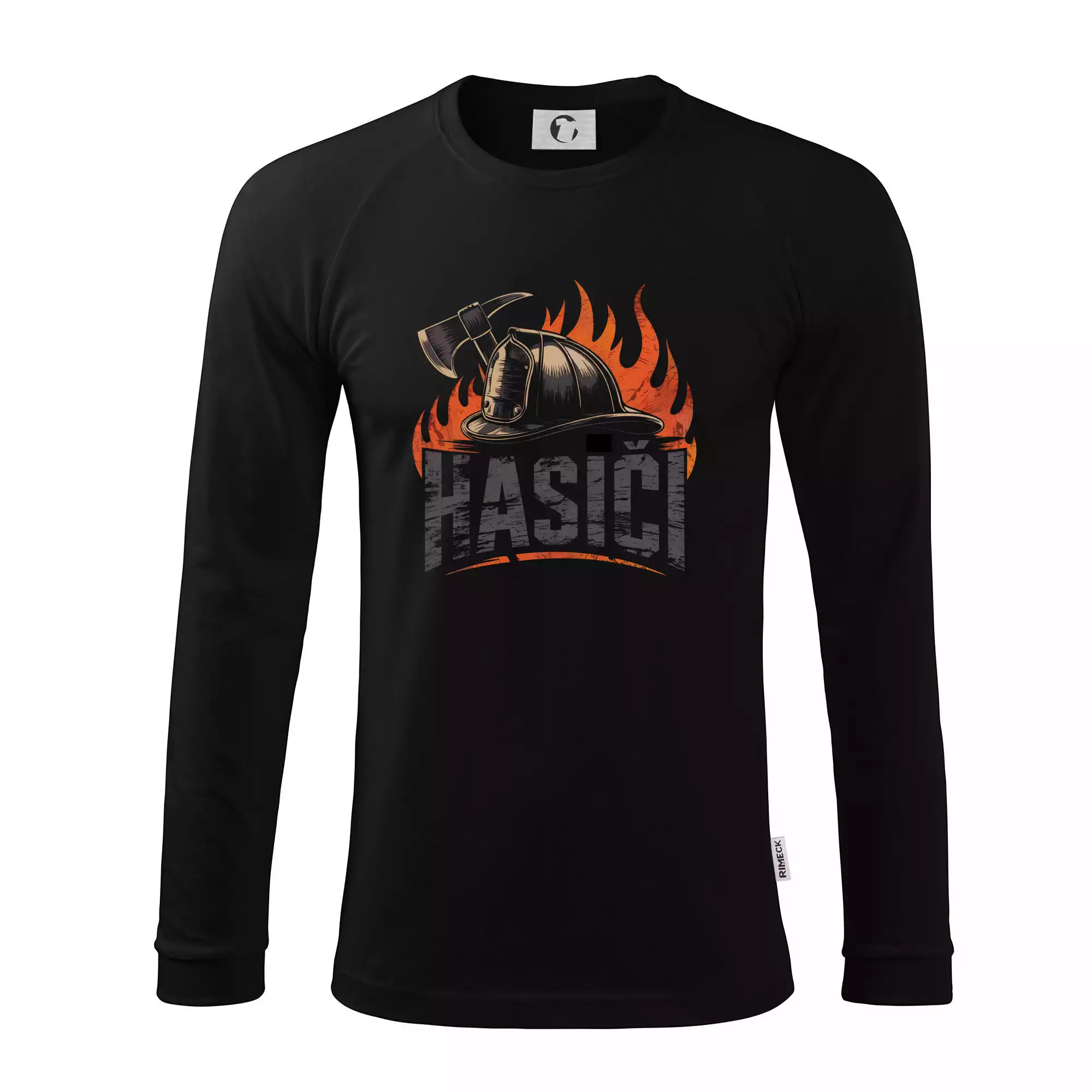 Nápis Hasiči, helma a oheň