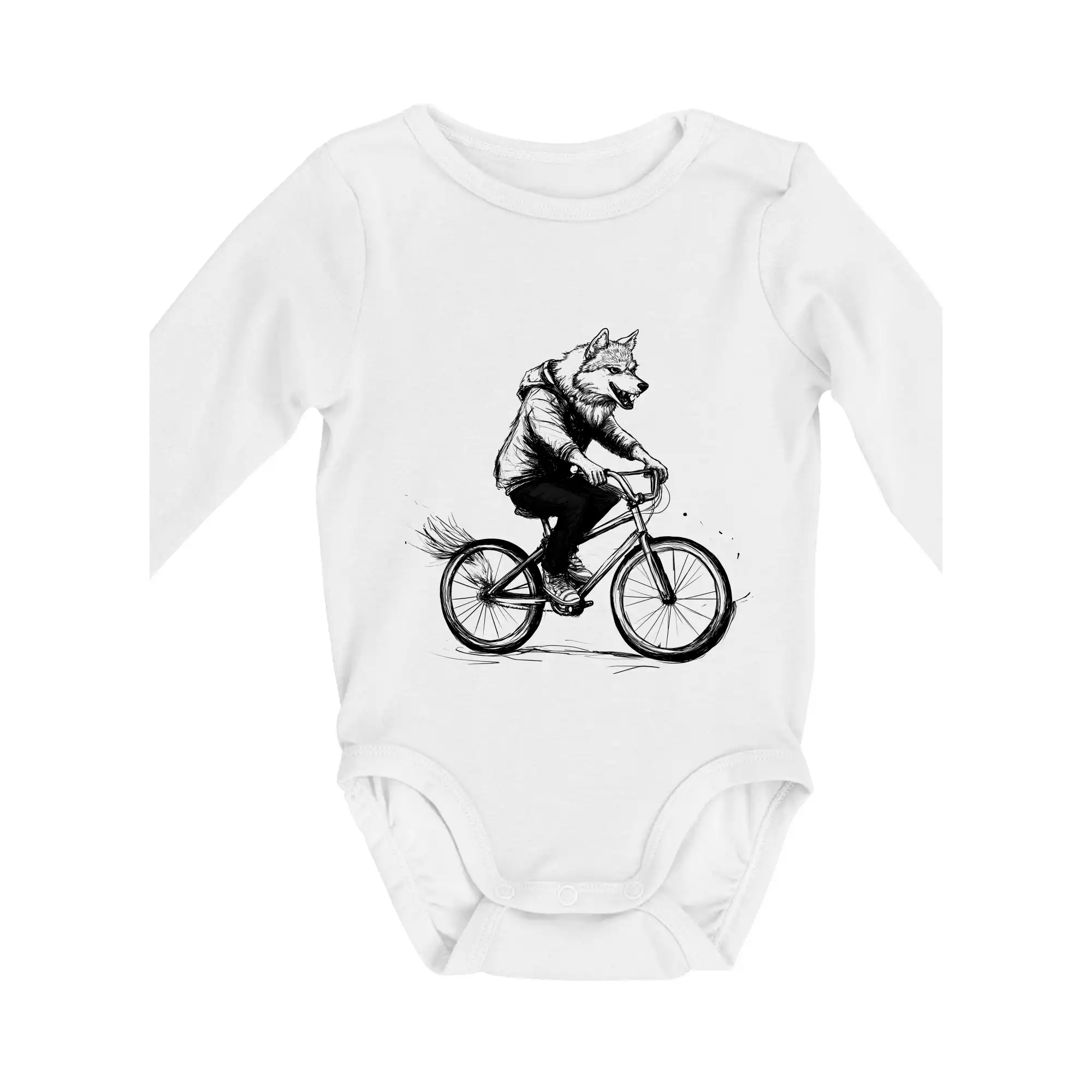 Tričko ako darček pre cyklistu - Vlk na bicykli - Body dojčenské s dlhým rukávom