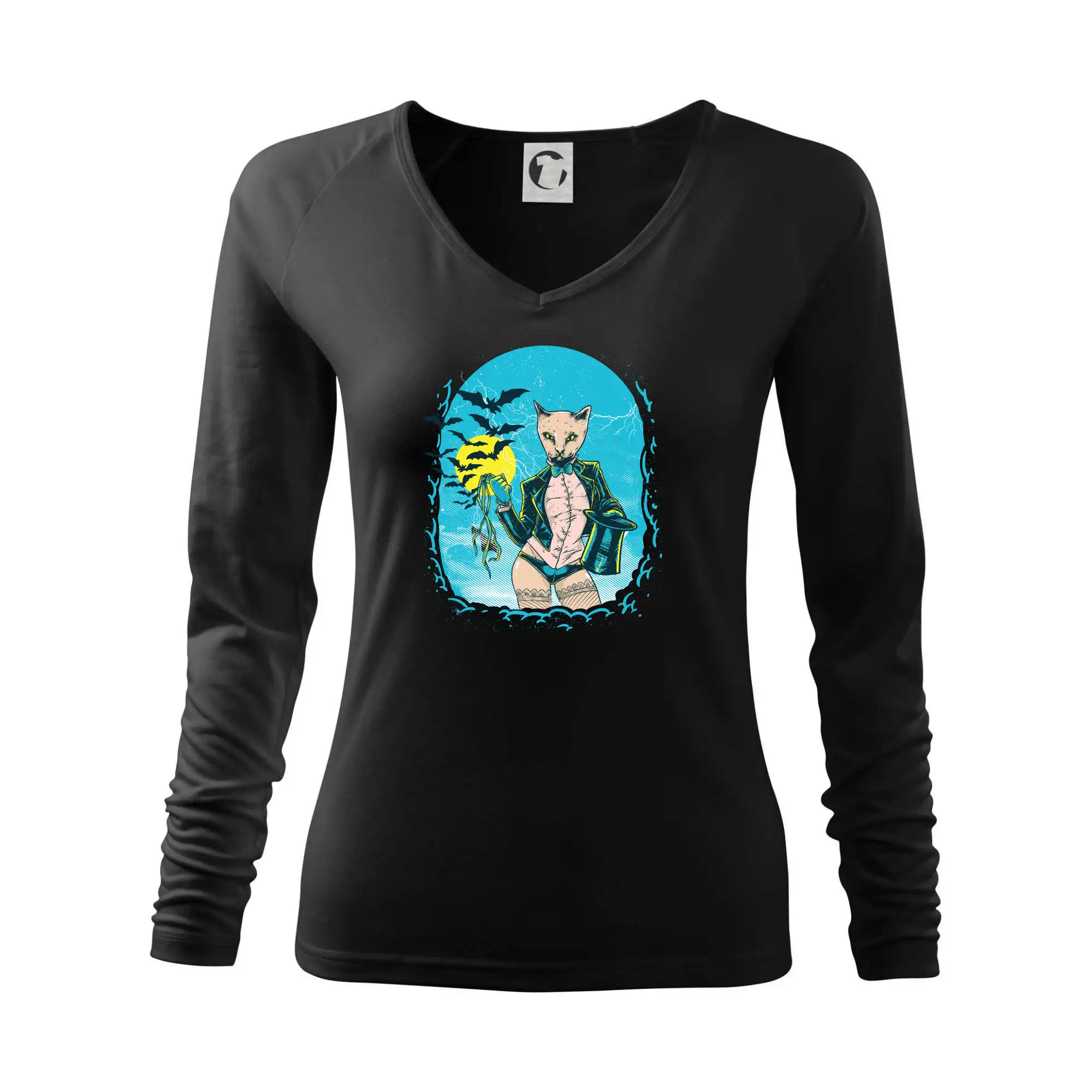 Vtipná tričká s mačkou - Cat modrý plagát - Tričko dámske Elegance