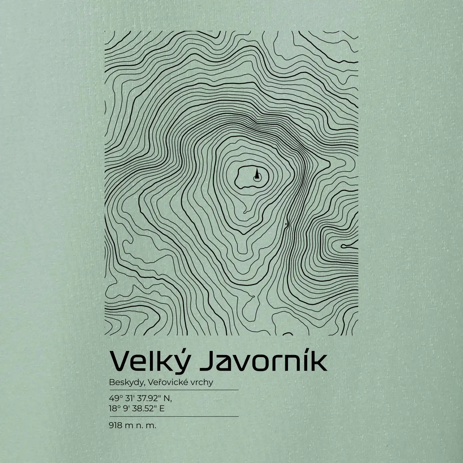 Velký Javorník - vrstevnice v obdélníku